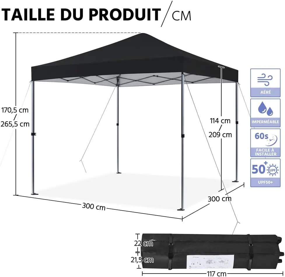 Tonnelle en métal noir 3 × 3 vue 3