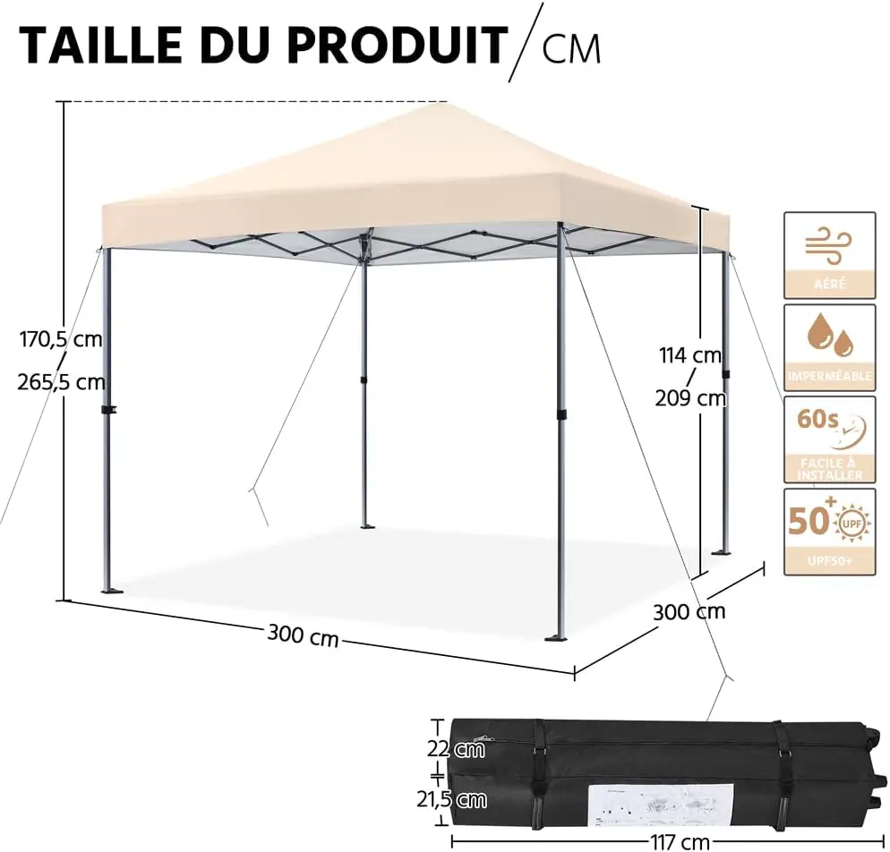 Tonnelle en métal beige 3 × 3 vue 3