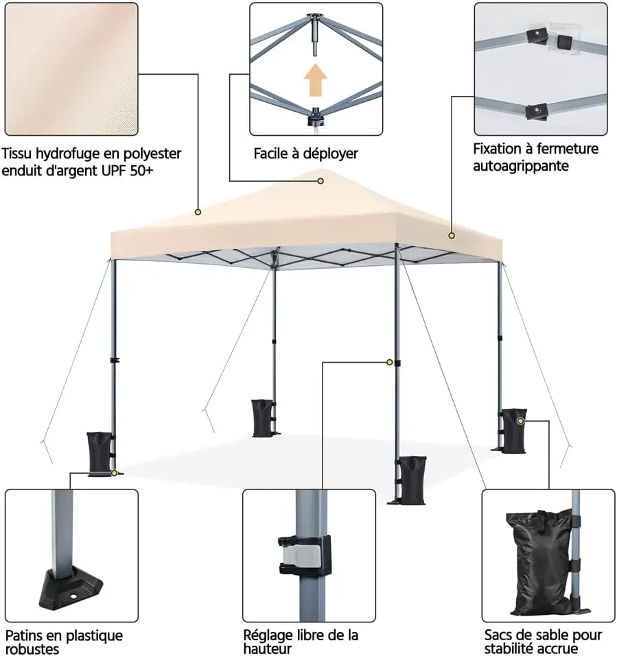Tonnelle en métal beige 3 × 3 vue 4