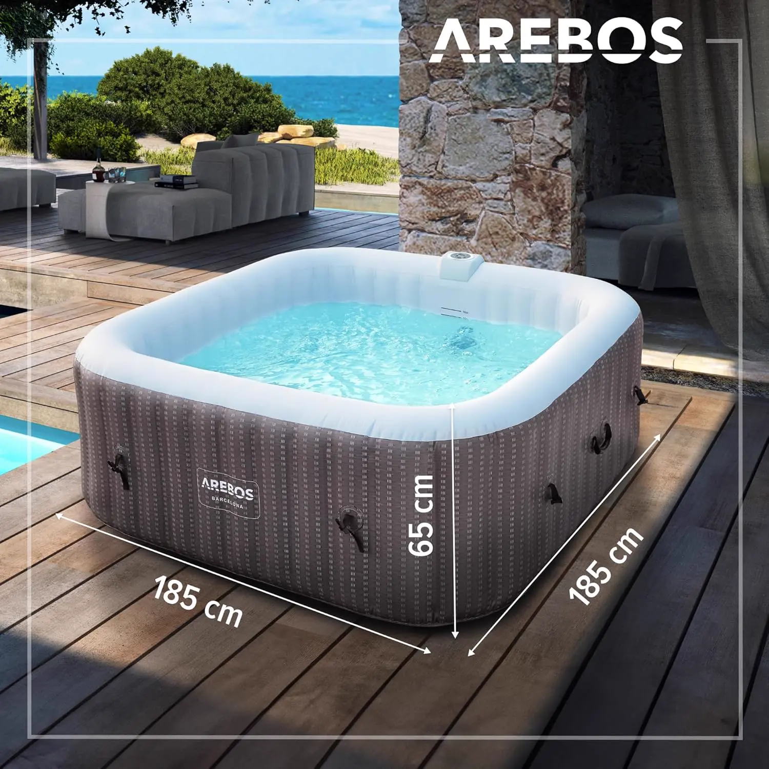 Spa gonflable 2 personnes 6 places en rotin 185 x 185 cm vue 2