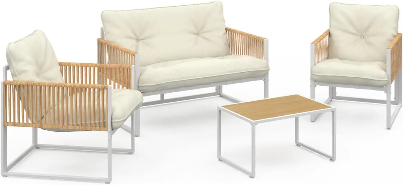 Salon de jardin 4 places en rotin