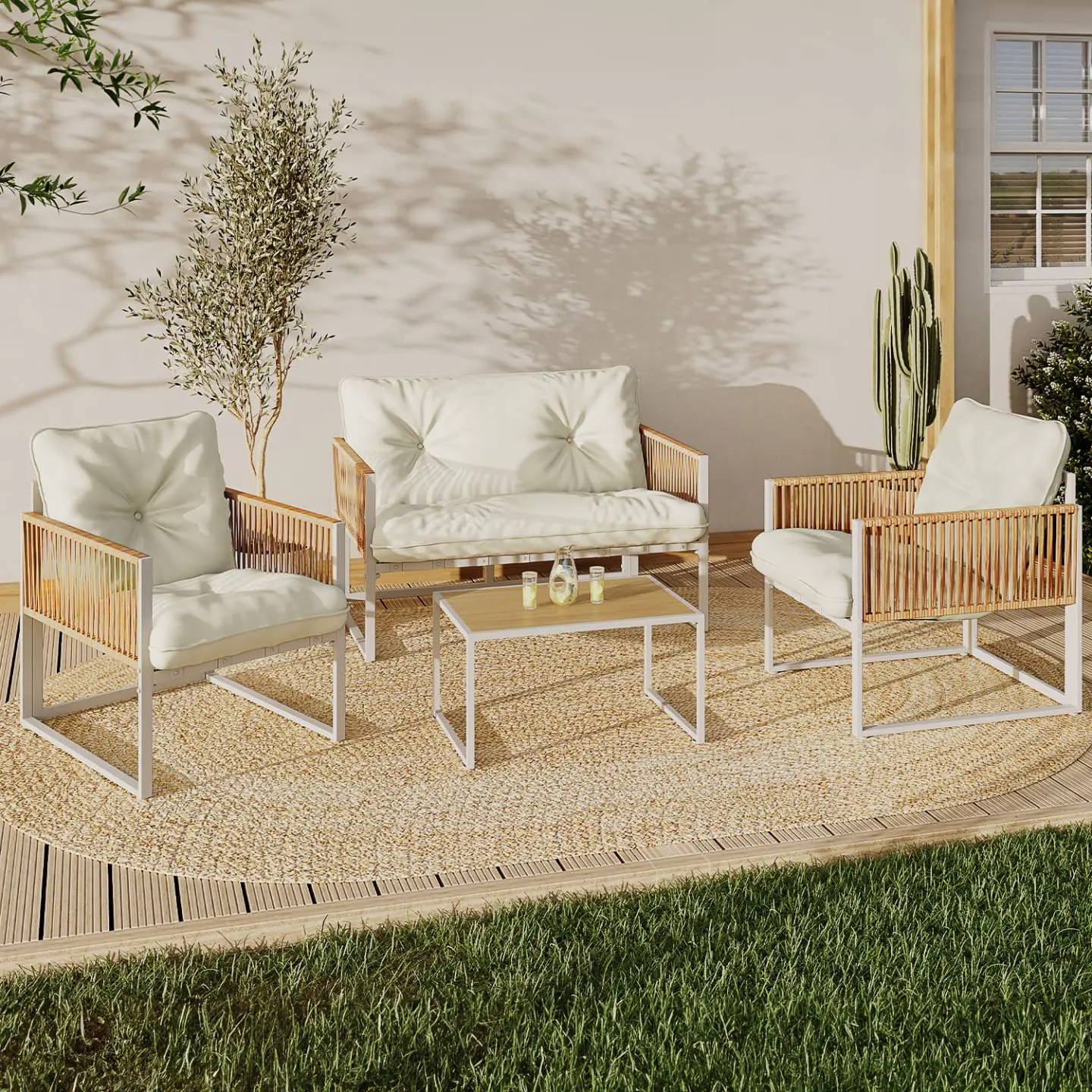 Salon de jardin 4 places en acier blanc 70 x 67 cm vue 2