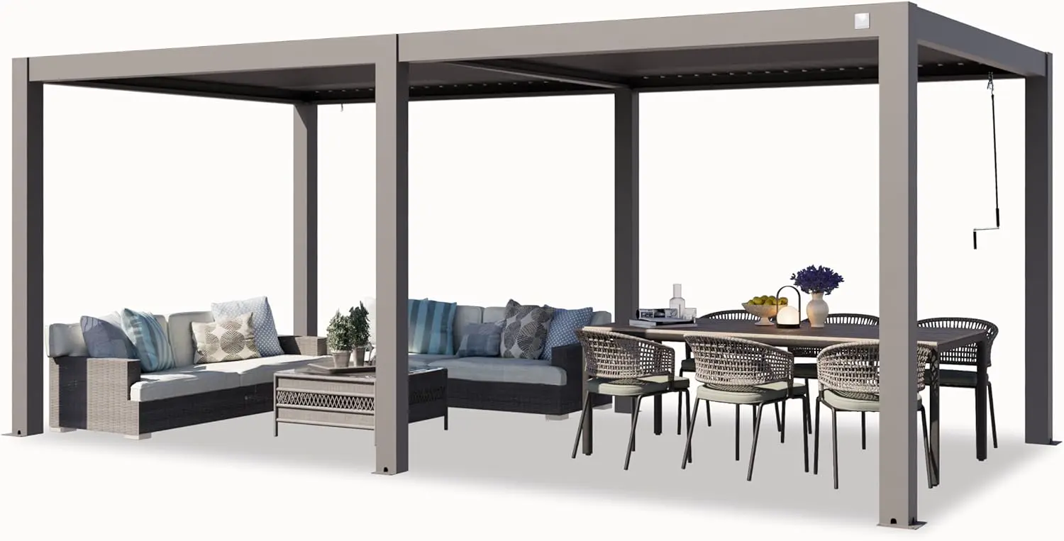 PRIMEYARD Pergola 3x6 m poteaux en Aluminium avec Lames orientables en Aluminium pavillon Gris