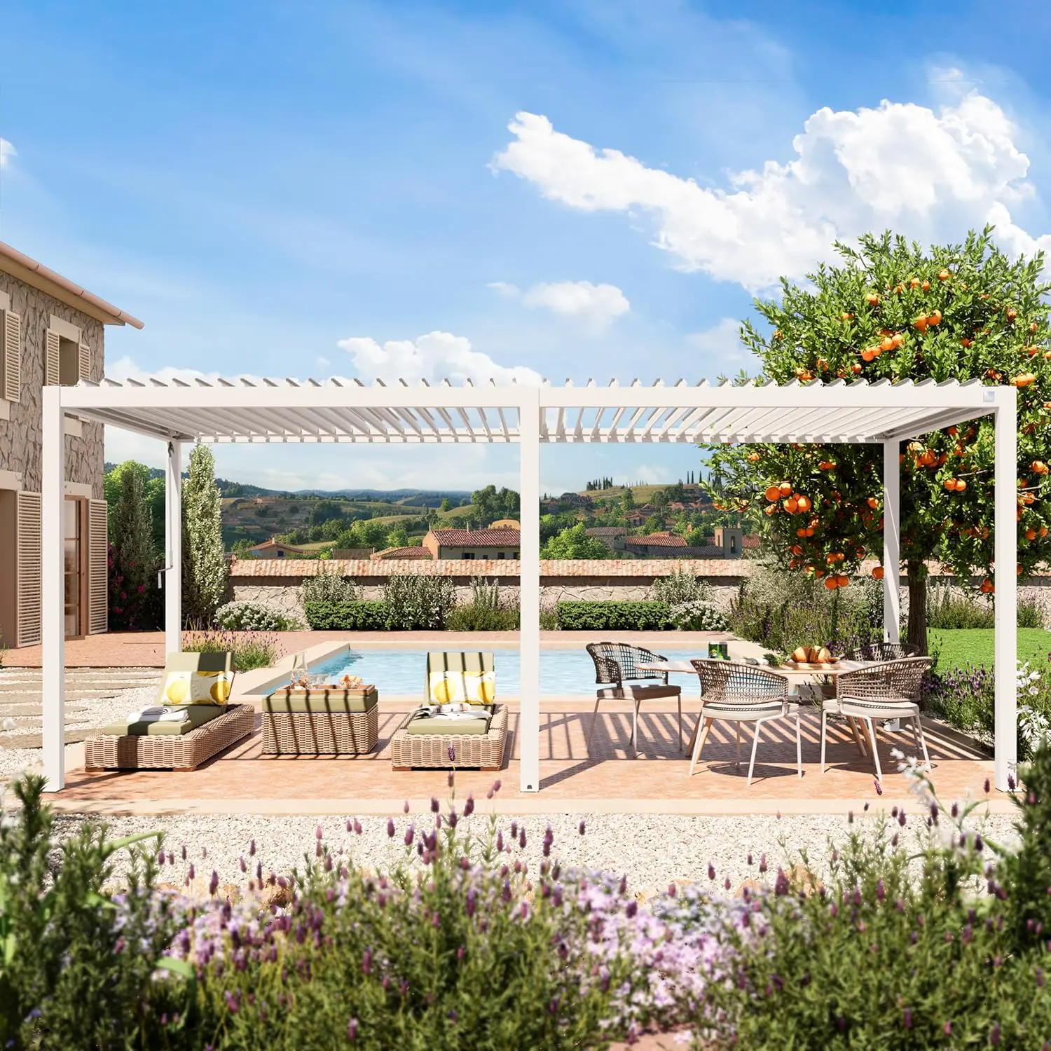 Pergola en aluminium blanc 100x100 vue 2