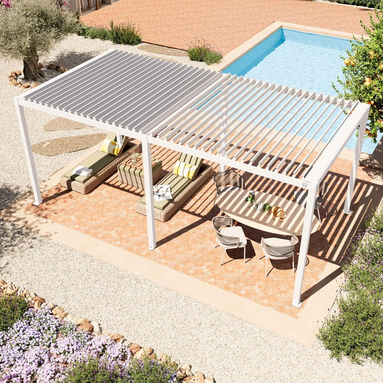 Pergola en aluminium blanc 100x100 vue 3