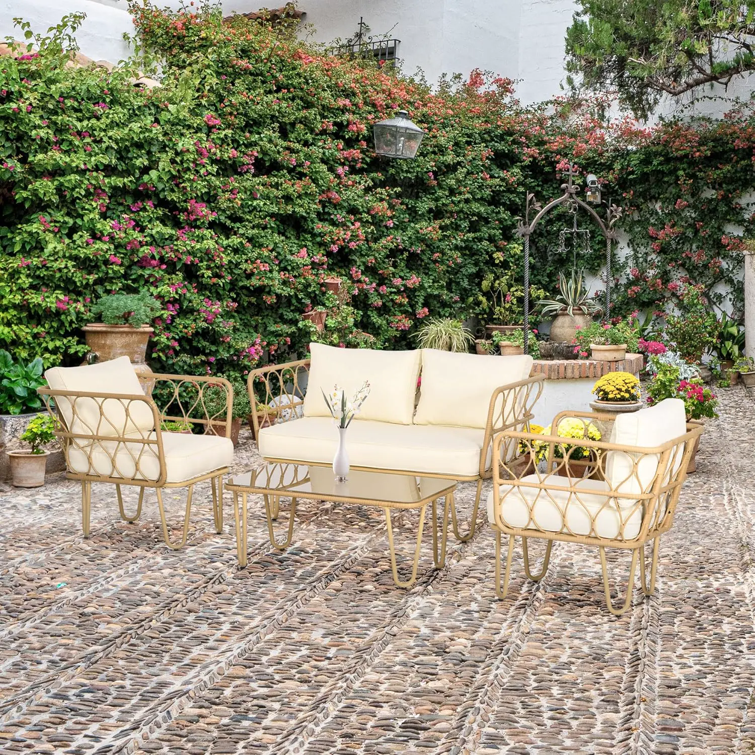 Salon de jardin 2 places en rotin naturel vue 2