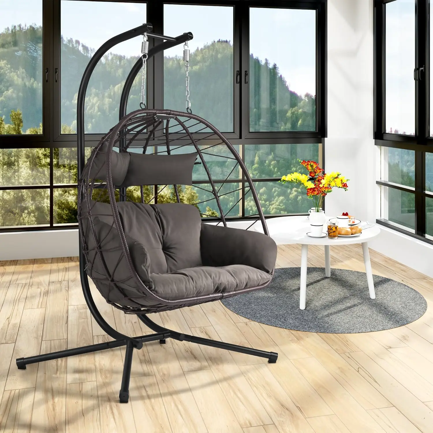 Fauteuils suspendus 2 places en acier marron 110 x 20 cm vue 2