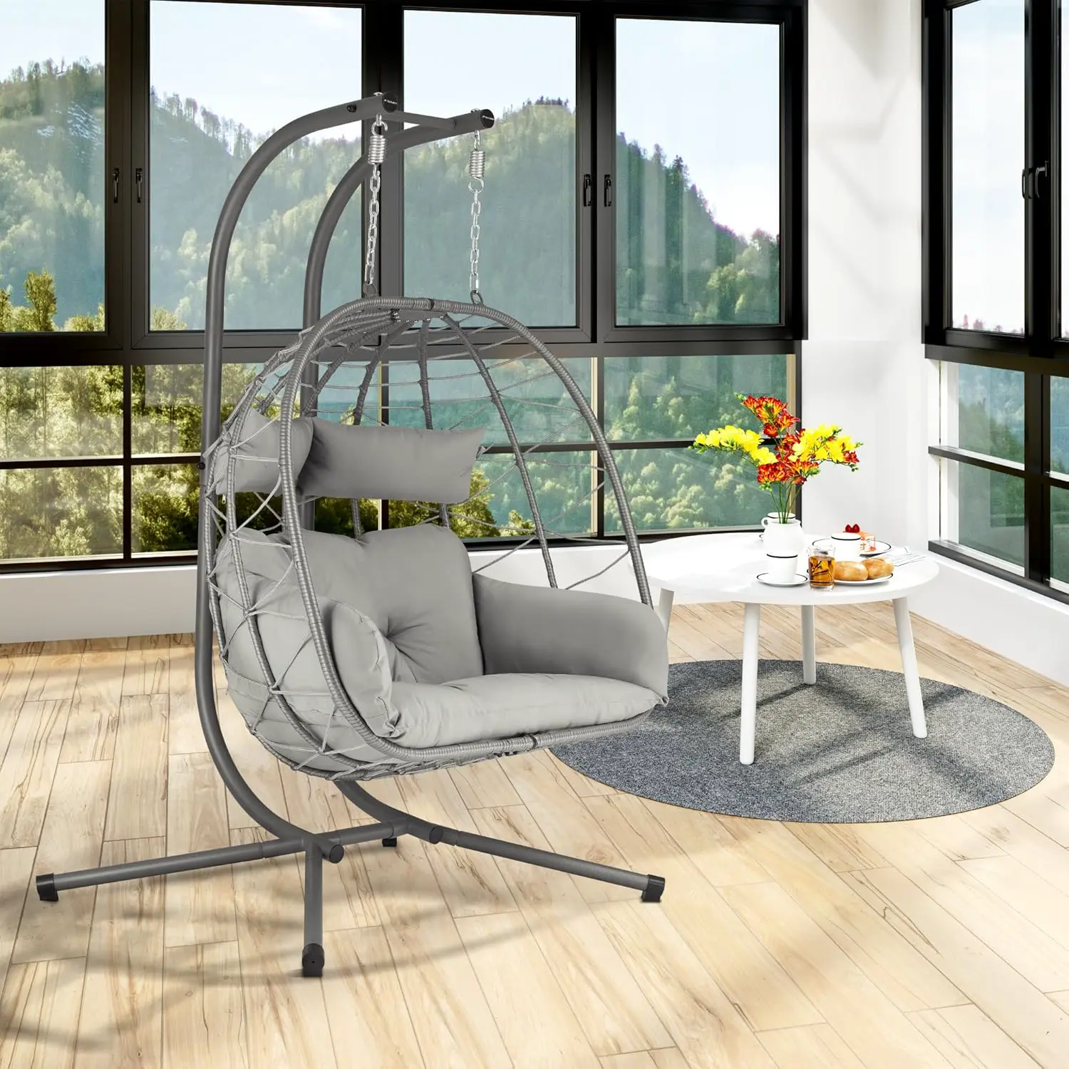 Fauteuils suspendus 2 places en acier gris vue 2
