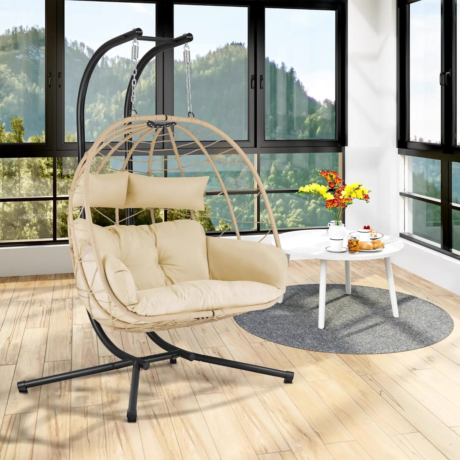 Fauteuils suspendus 2 places en acier crème 125 x 200 cm vue 2
