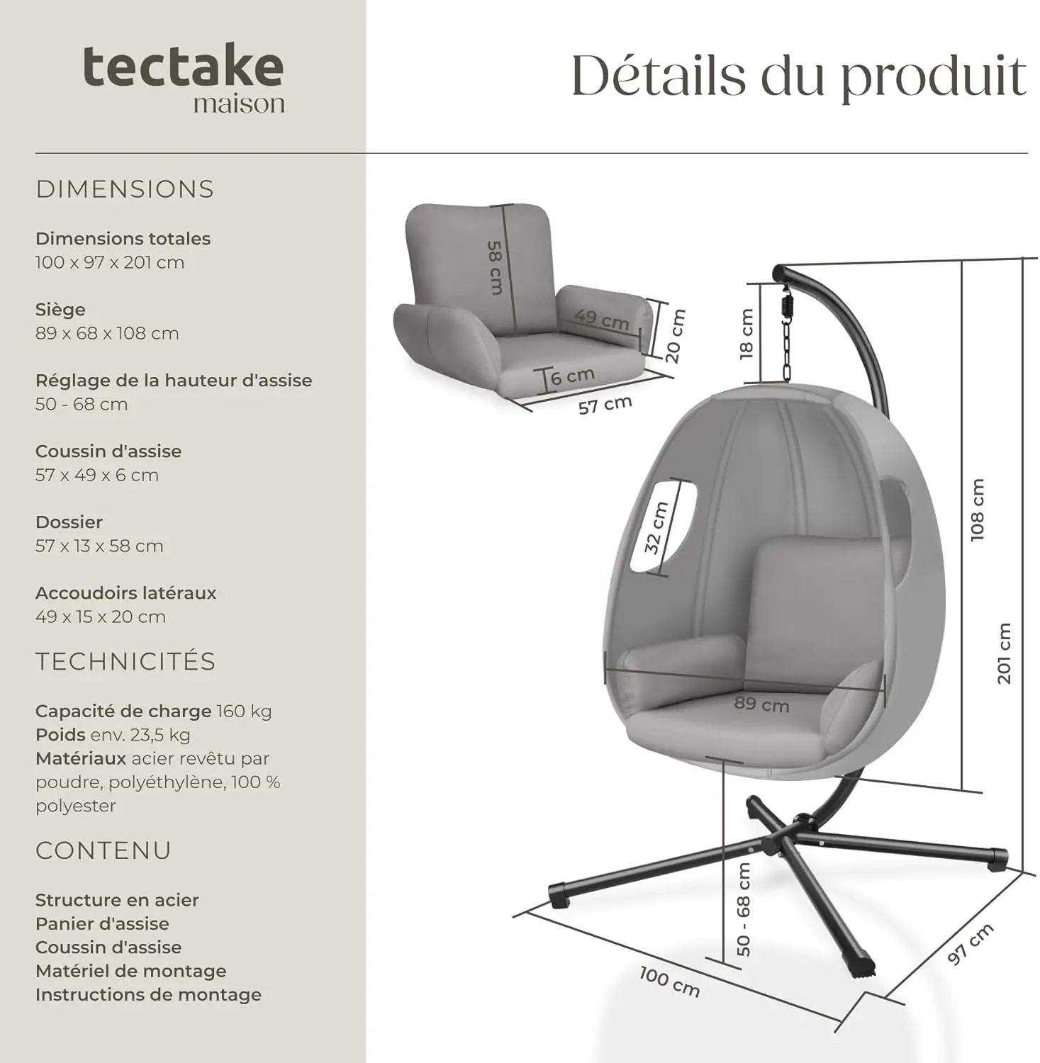 Fauteuils suspendus en acier vue 3