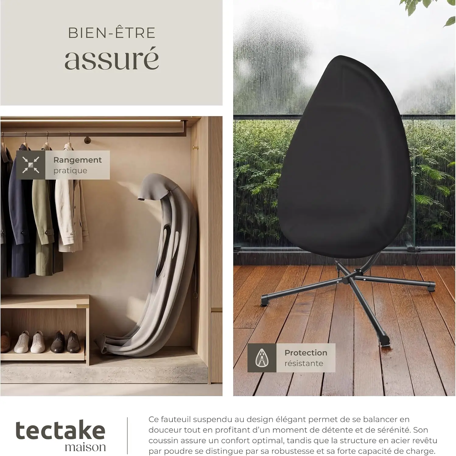 Fauteuils suspendus en acier vue 9