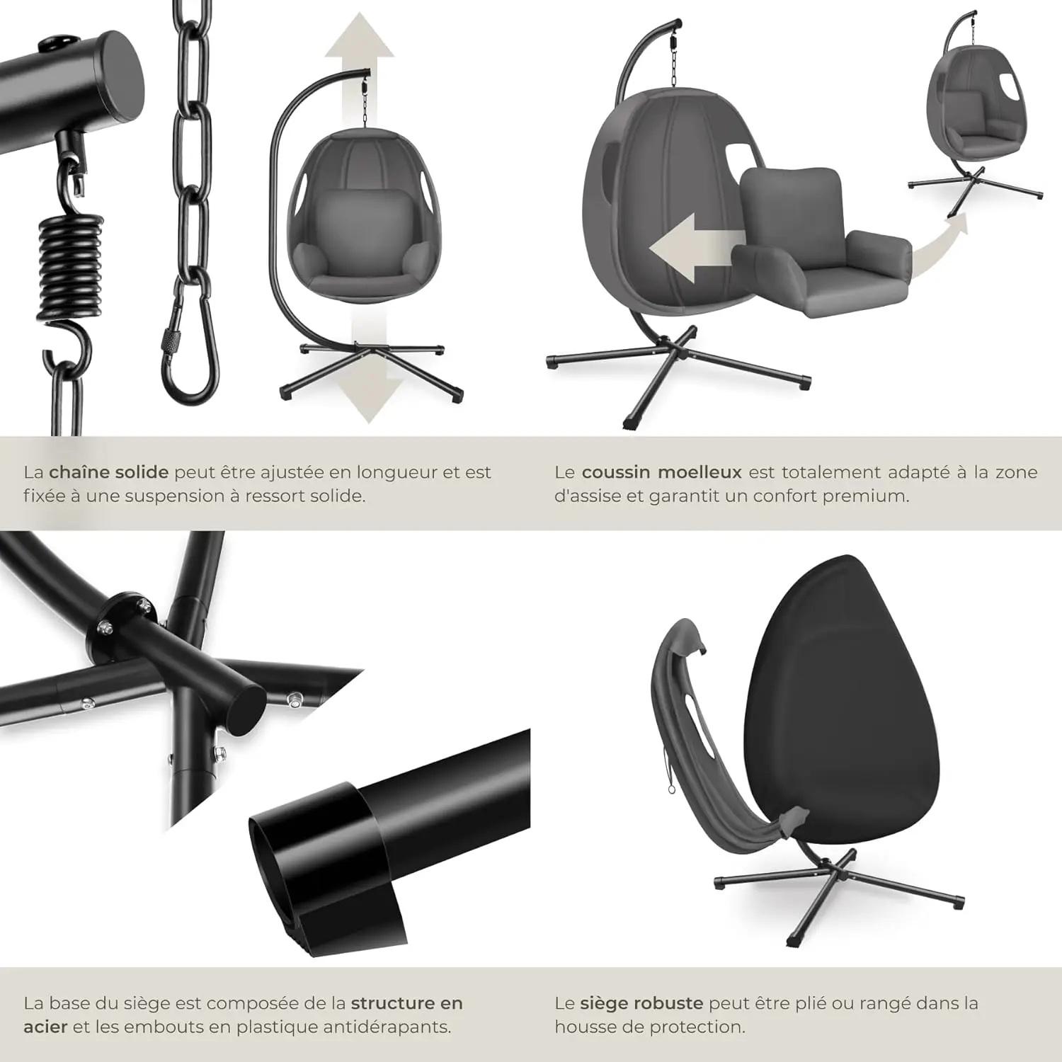 Fauteuils suspendus en acier vue 7