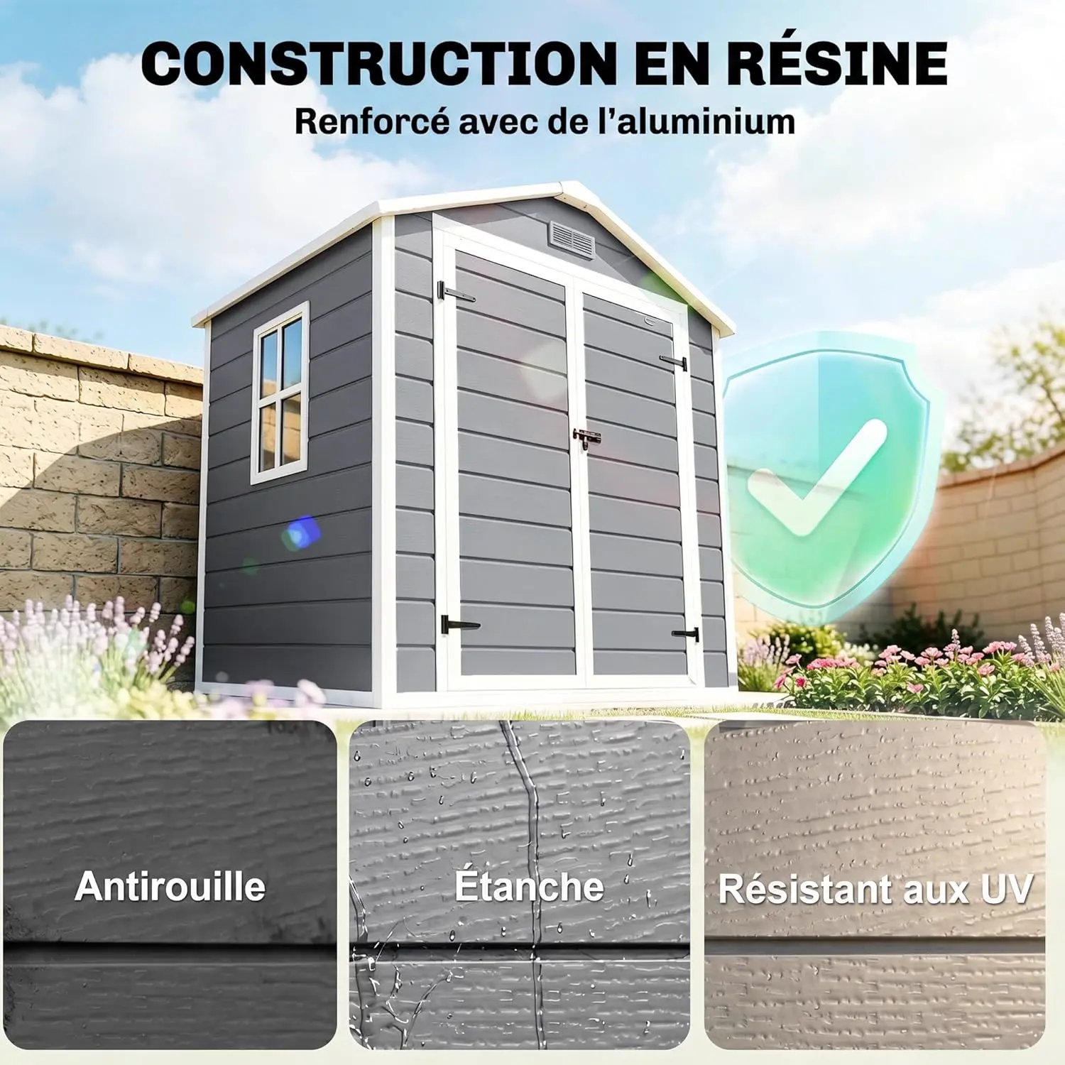 Abri de jardin en résine en résine gris 2,12 m² vue 3