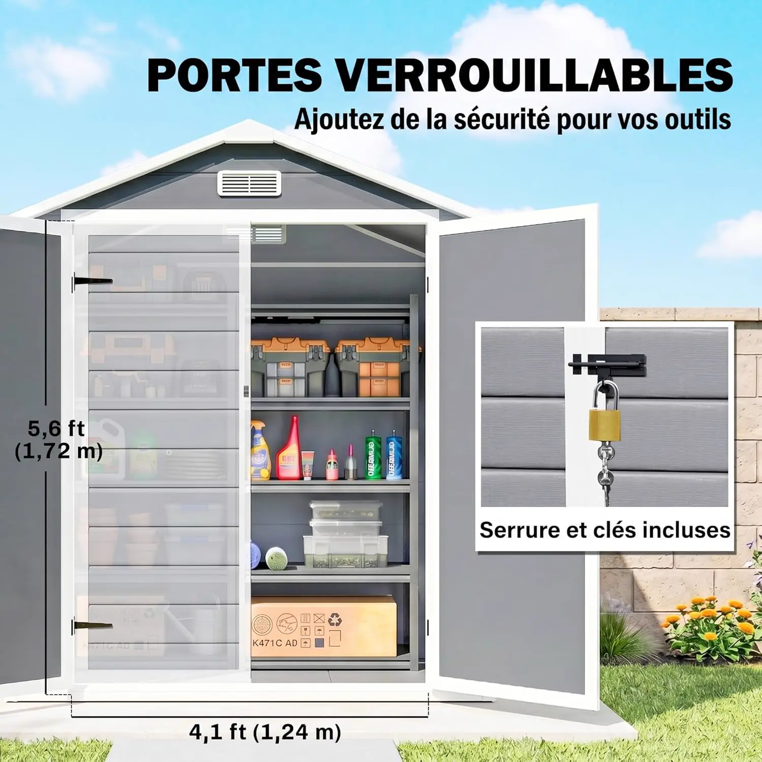 Abri de jardin en résine en résine gris 2,12 m² vue 6