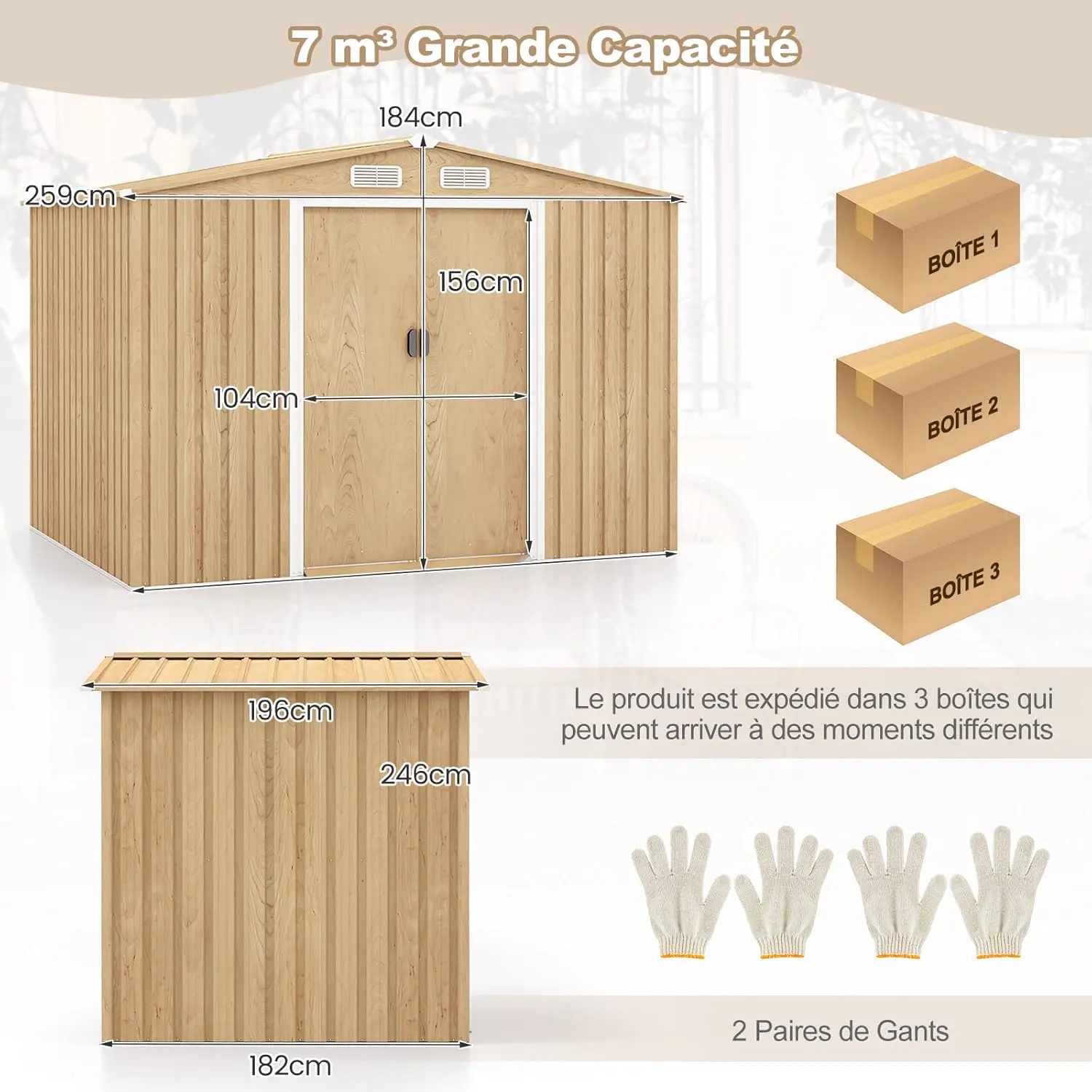 Abri de jardin en bois en acier 5 m² vue 9