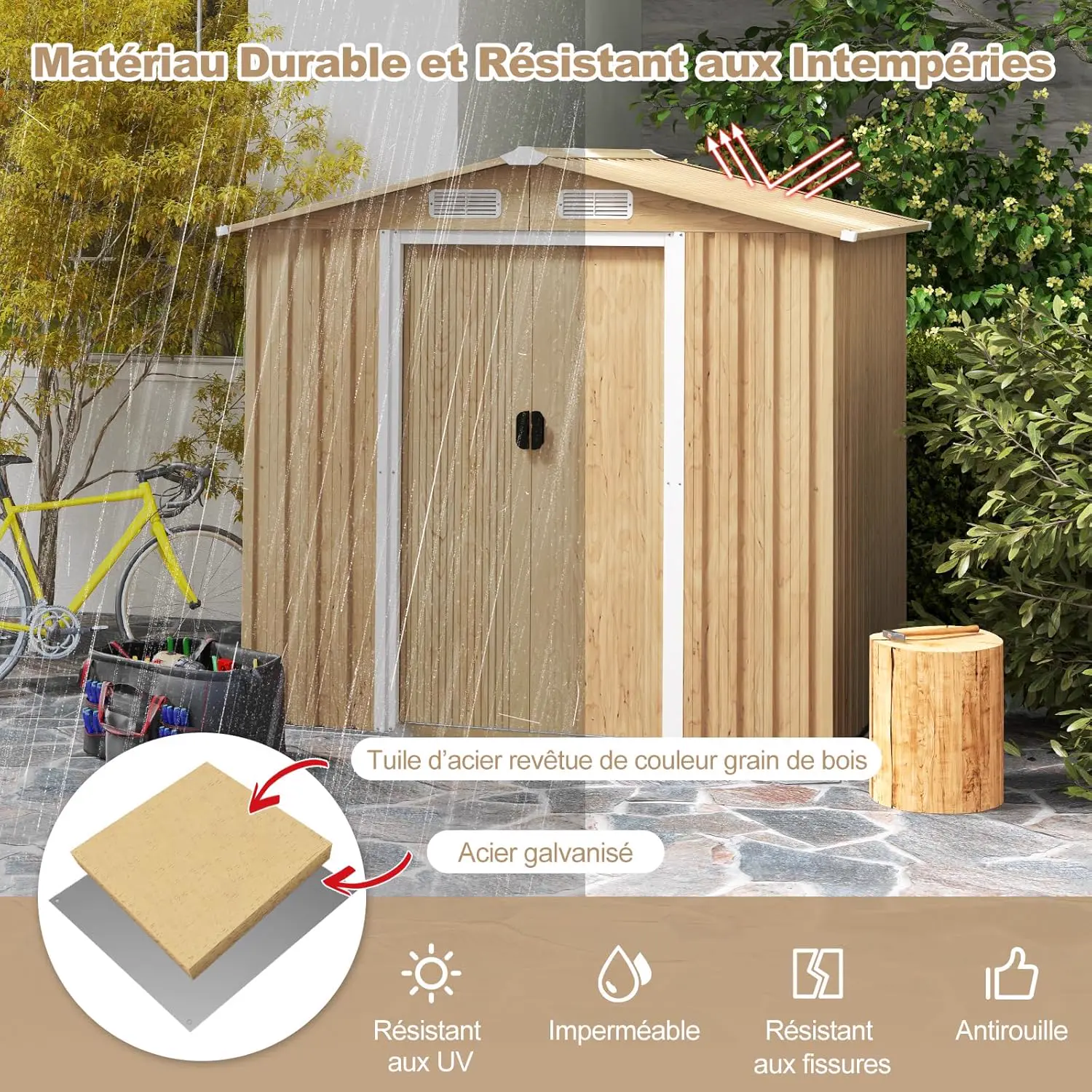 Abri de jardin en bois en acier 2,3 m² vue 4