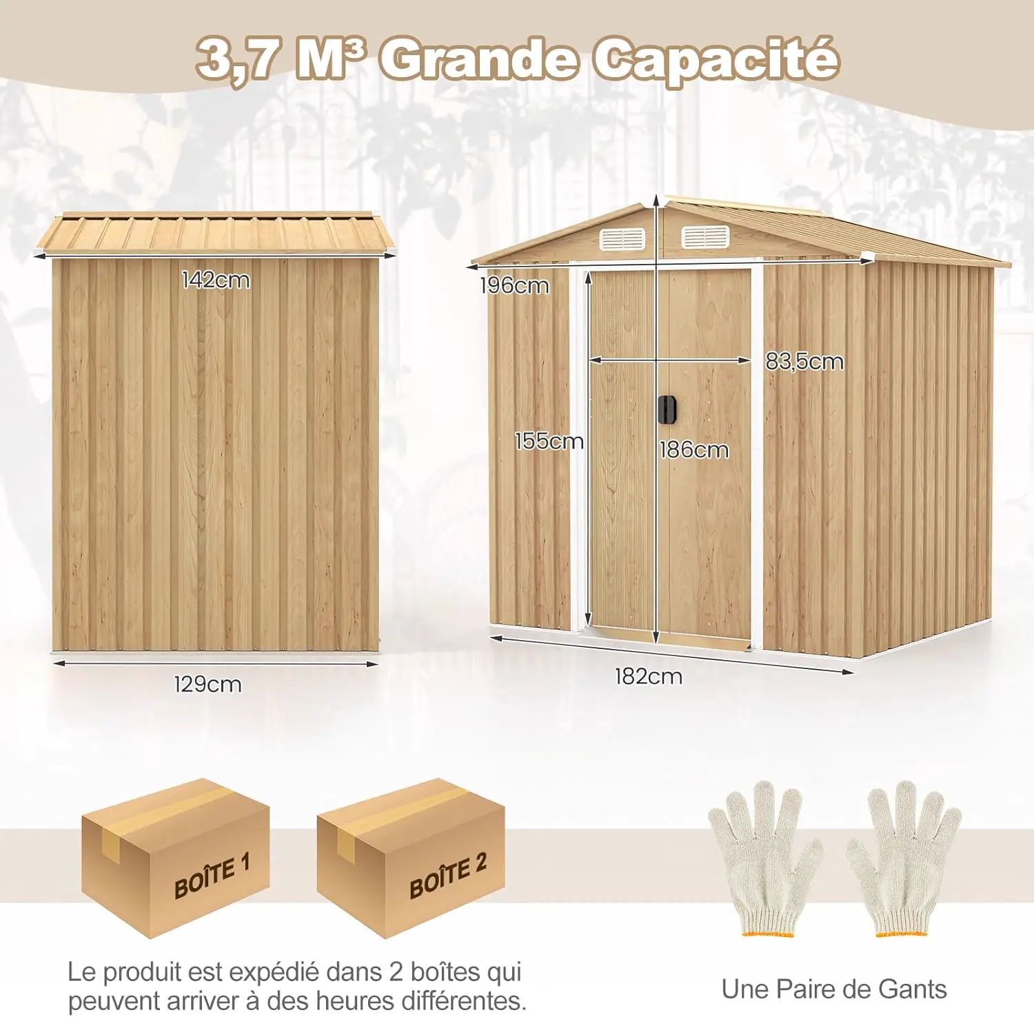 Abri de jardin en bois en acier 2,3 m² vue 8
