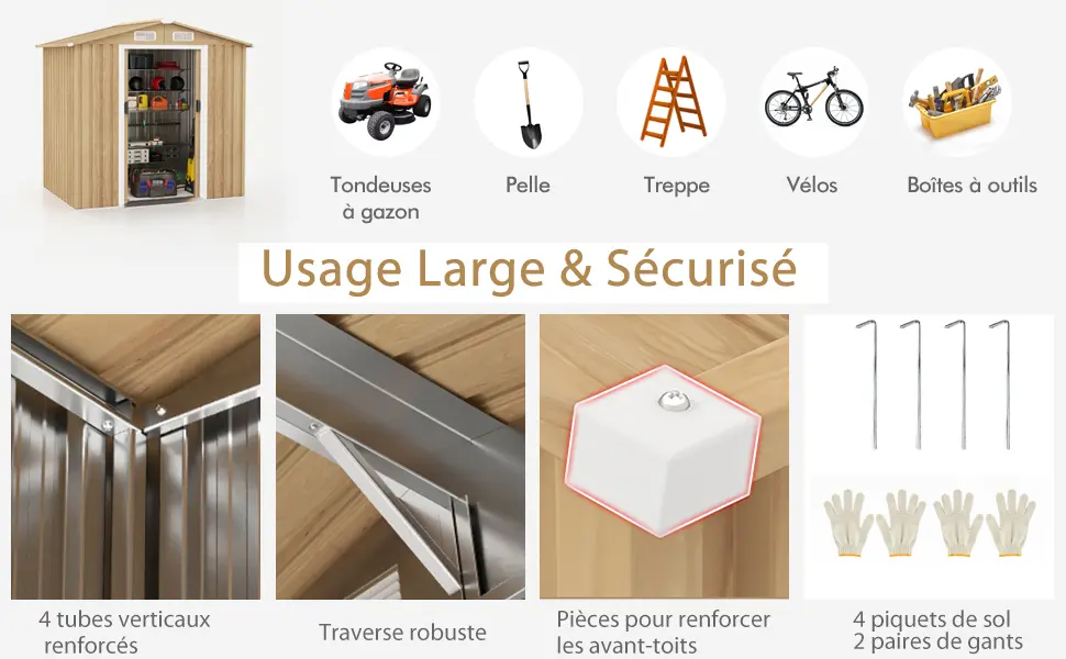 Abri de jardin en bois en acier 2,3 m² — contenu détaillé 4