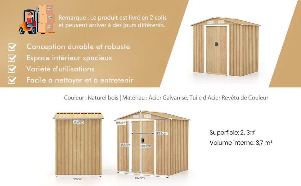 Abri de jardin en bois en acier 2,3 m² — contenu détaillé 5