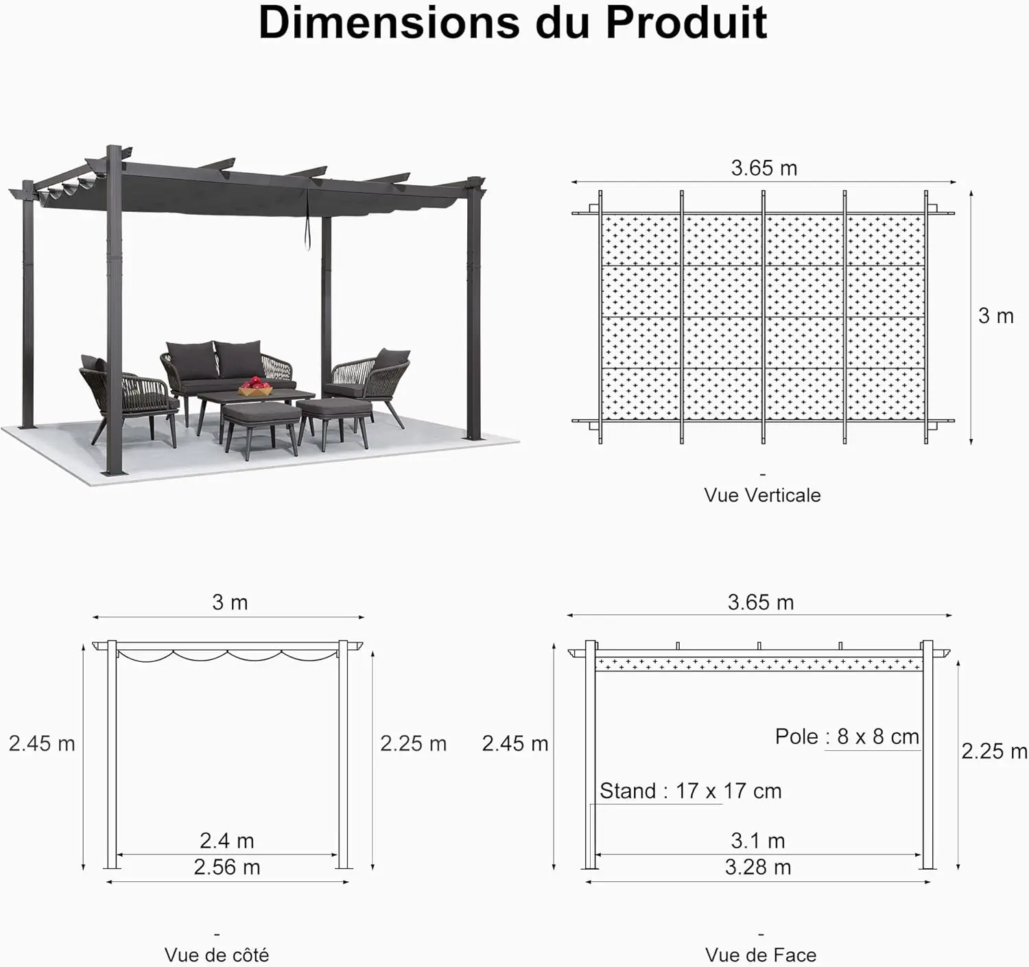 Pergola en aluminium gris 15,2 m² vue 5