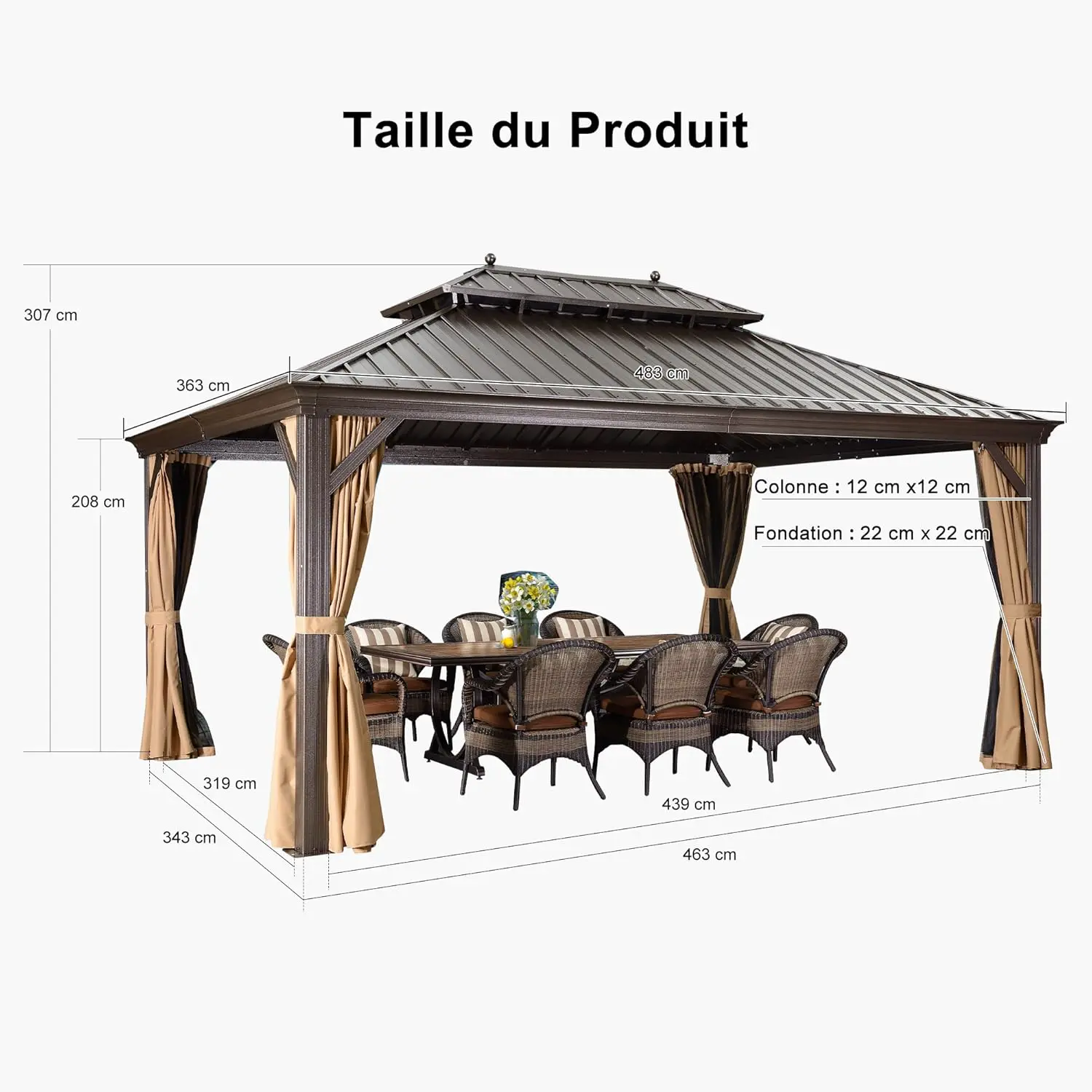 Pergola en aluminium gris 4,85 x 3,65 m vue 6
