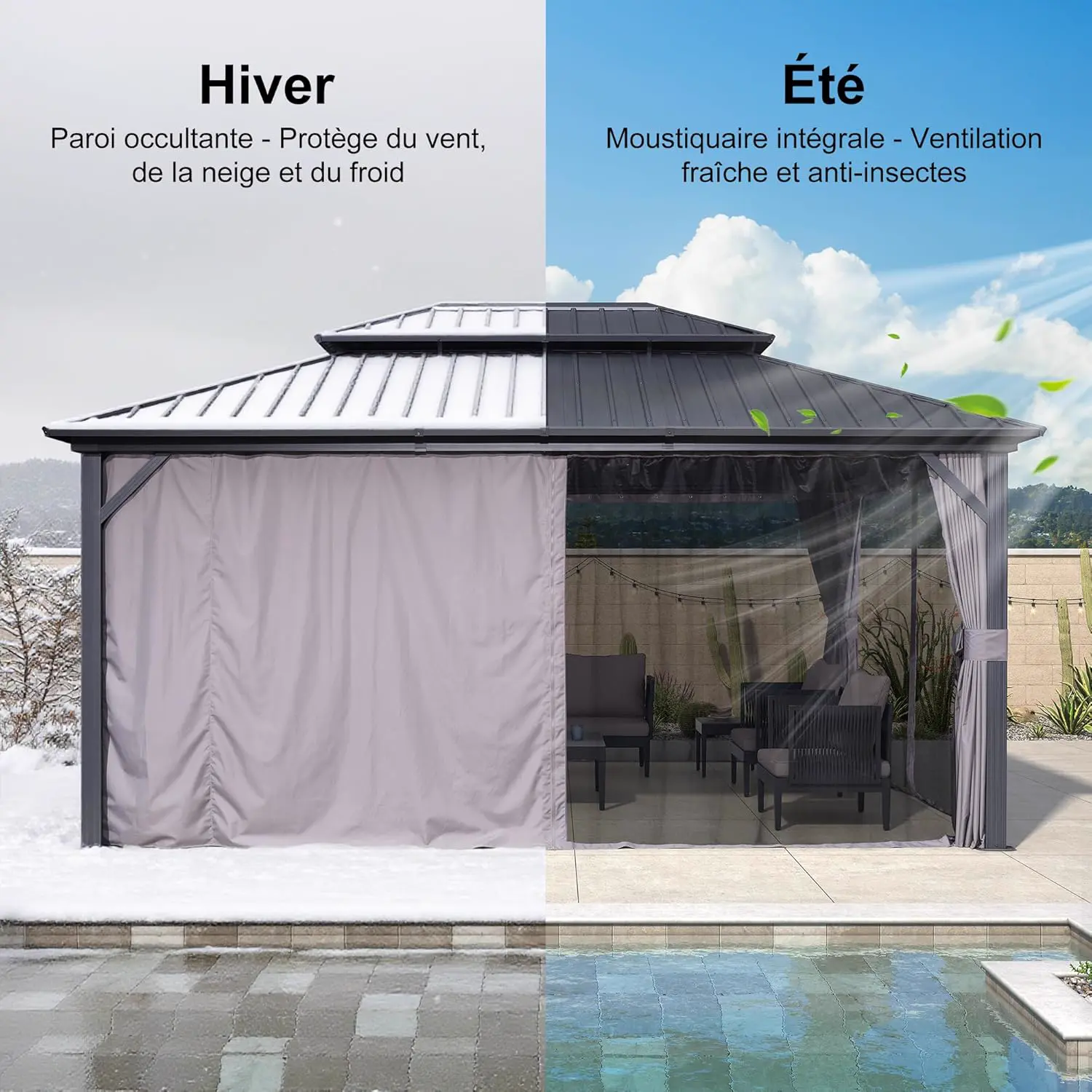 Pergola en aluminium gris 17,7 m² vue 7
