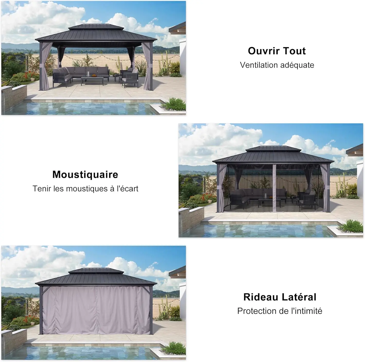 Pergola en aluminium gris 17,7 m² vue 8