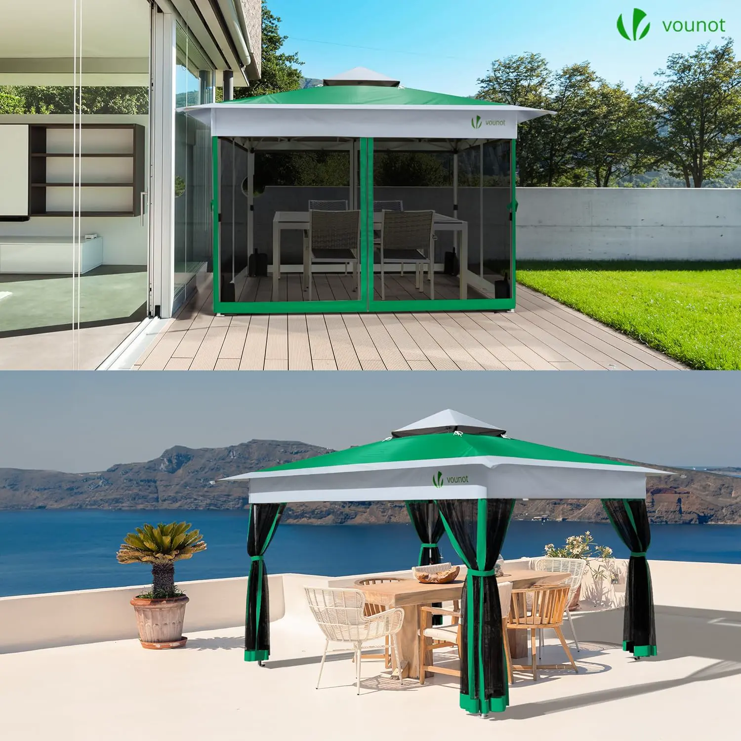 Tonnelle en acier vert 3,6x3,6m vue 2