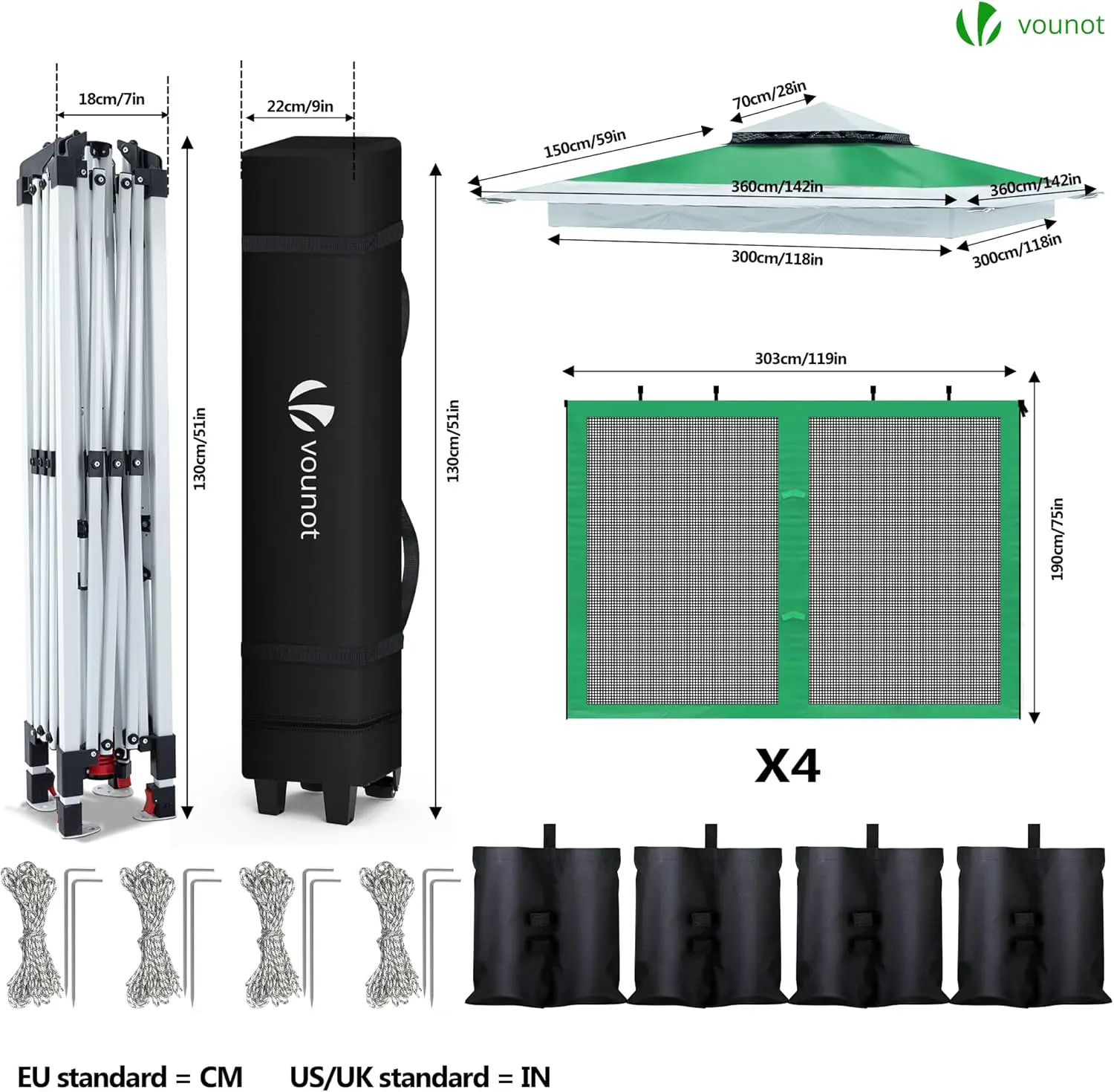 Tonnelle en acier vert 3,6x3,6m vue 4