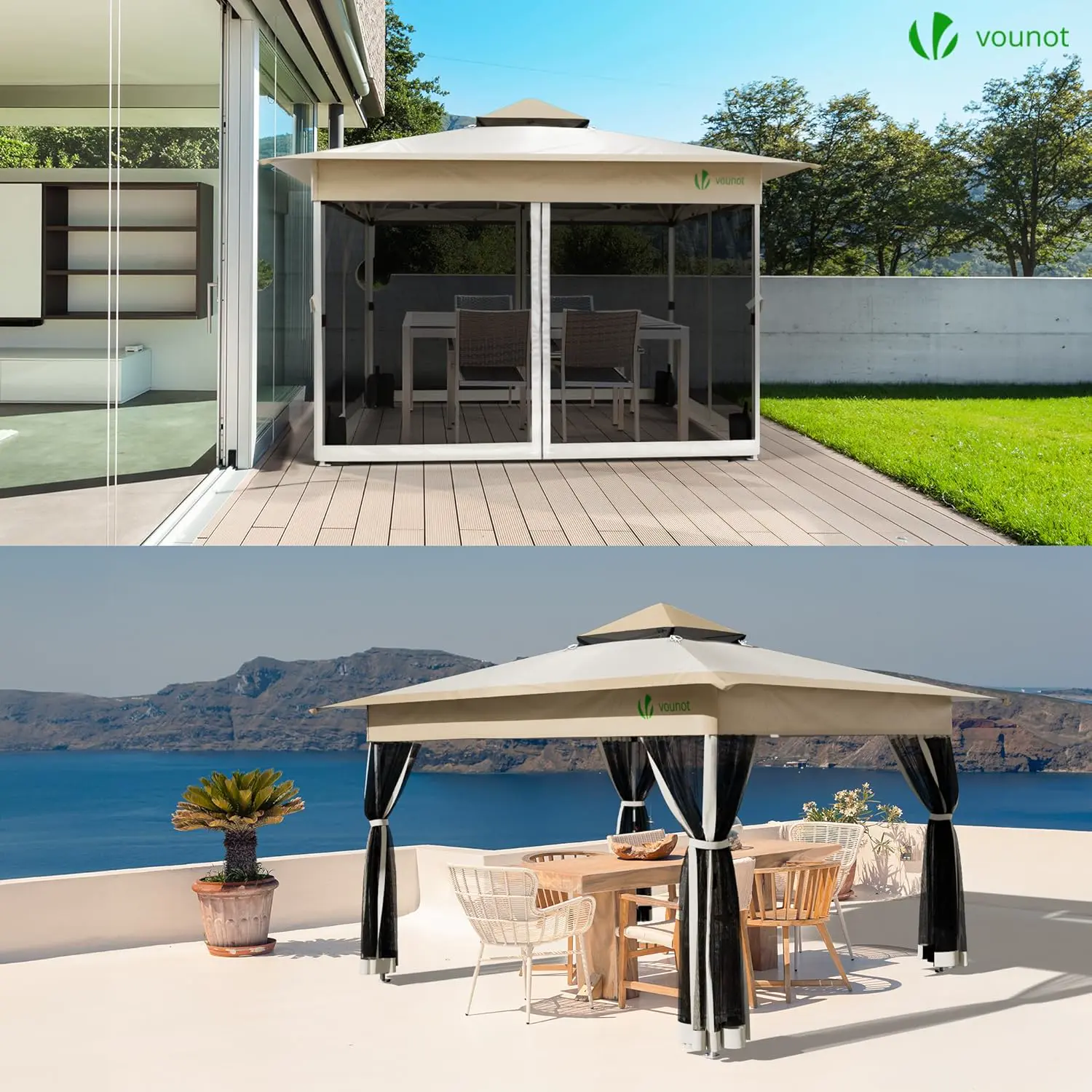 Tonnelle en acier beige 3,6x3,6m vue 2