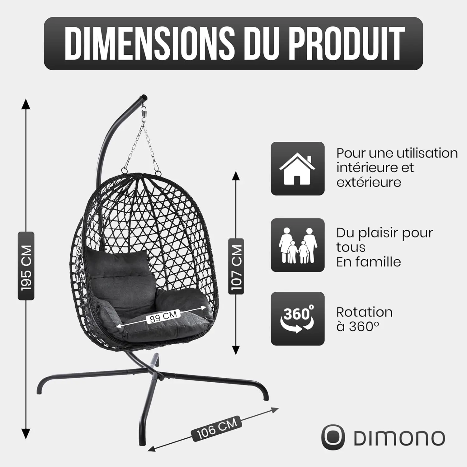 Fauteuils suspendus en rotin gris vue 3