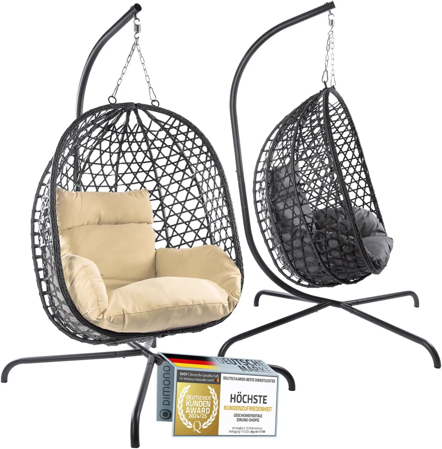 Fauteuils suspendus en acier beige vue 1