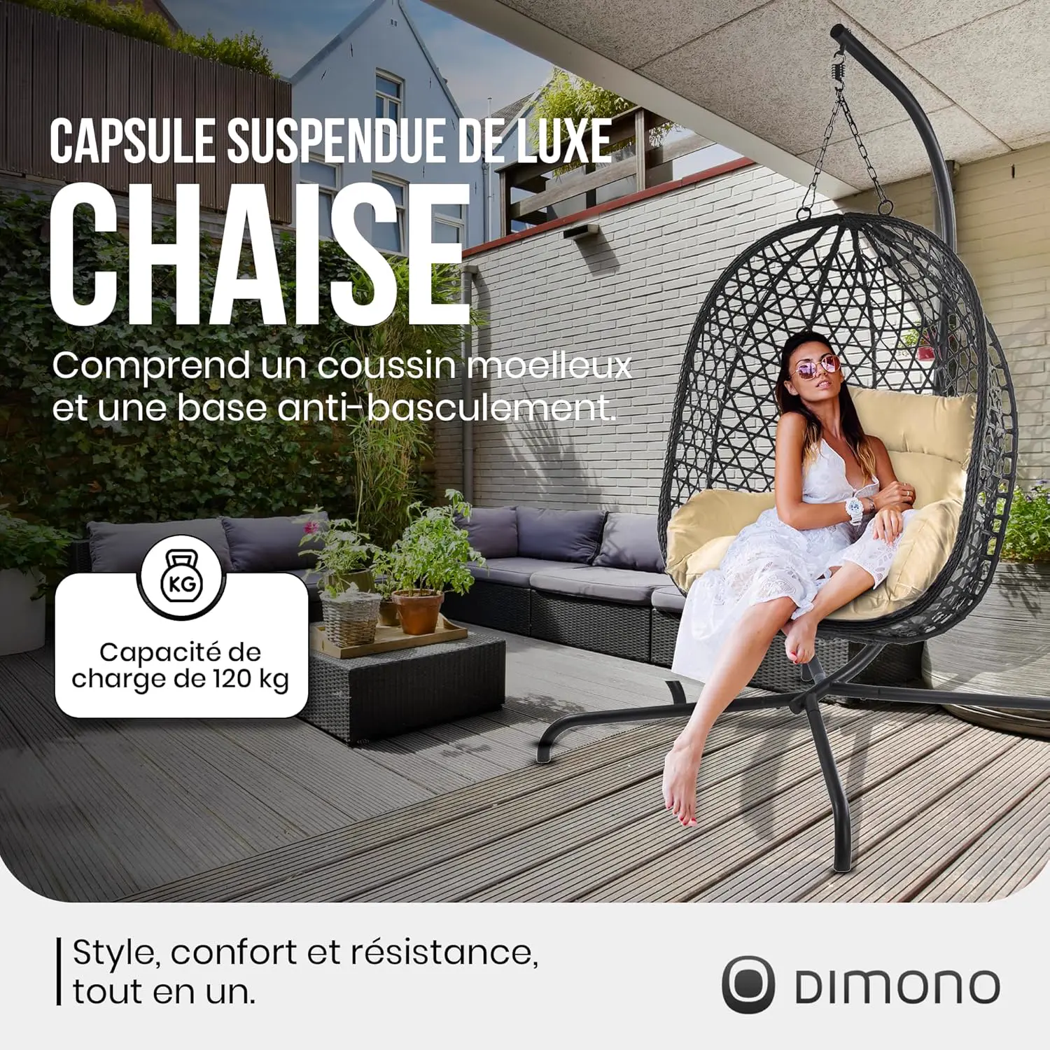 Fauteuils suspendus en acier beige vue 3