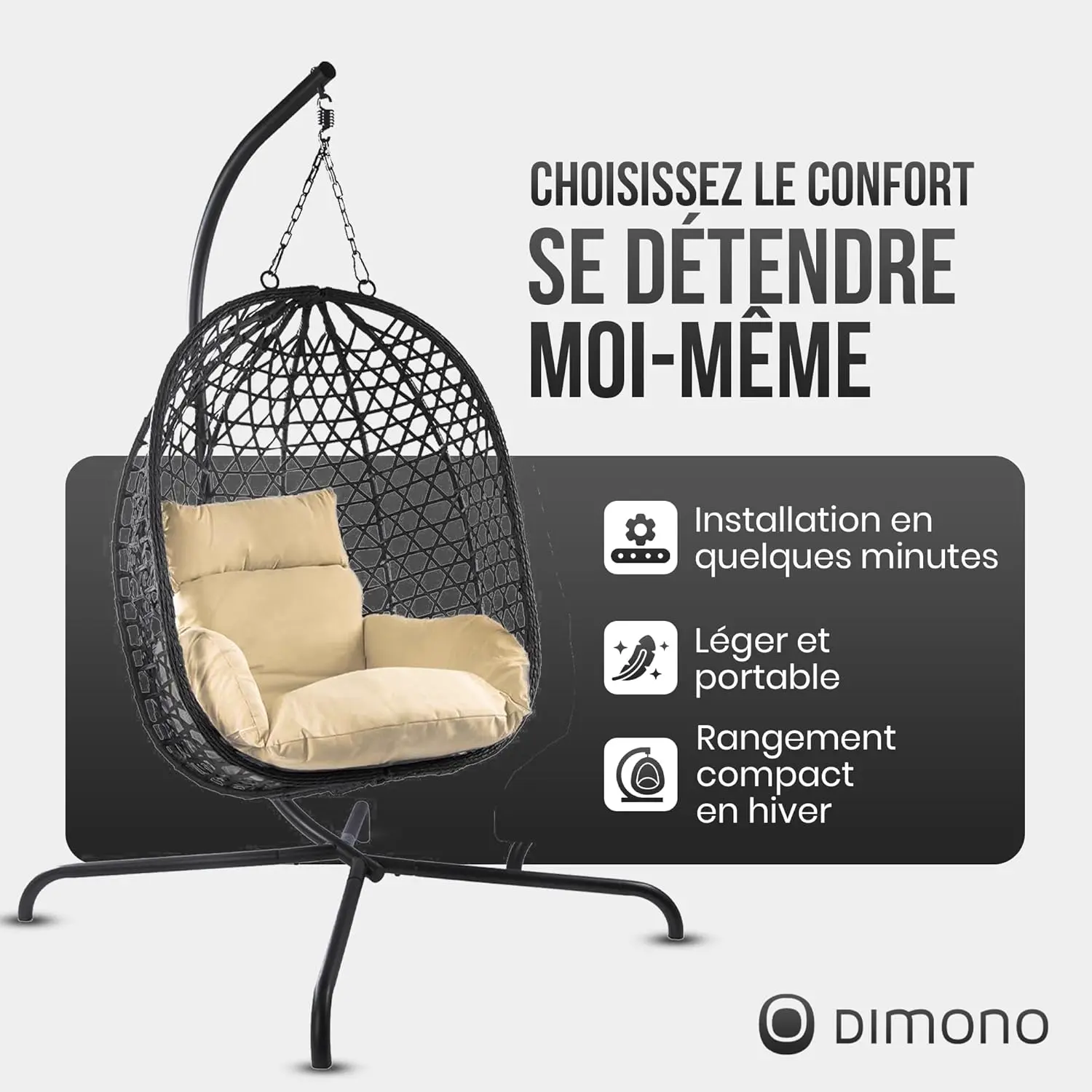 Fauteuils suspendus en acier beige vue 4