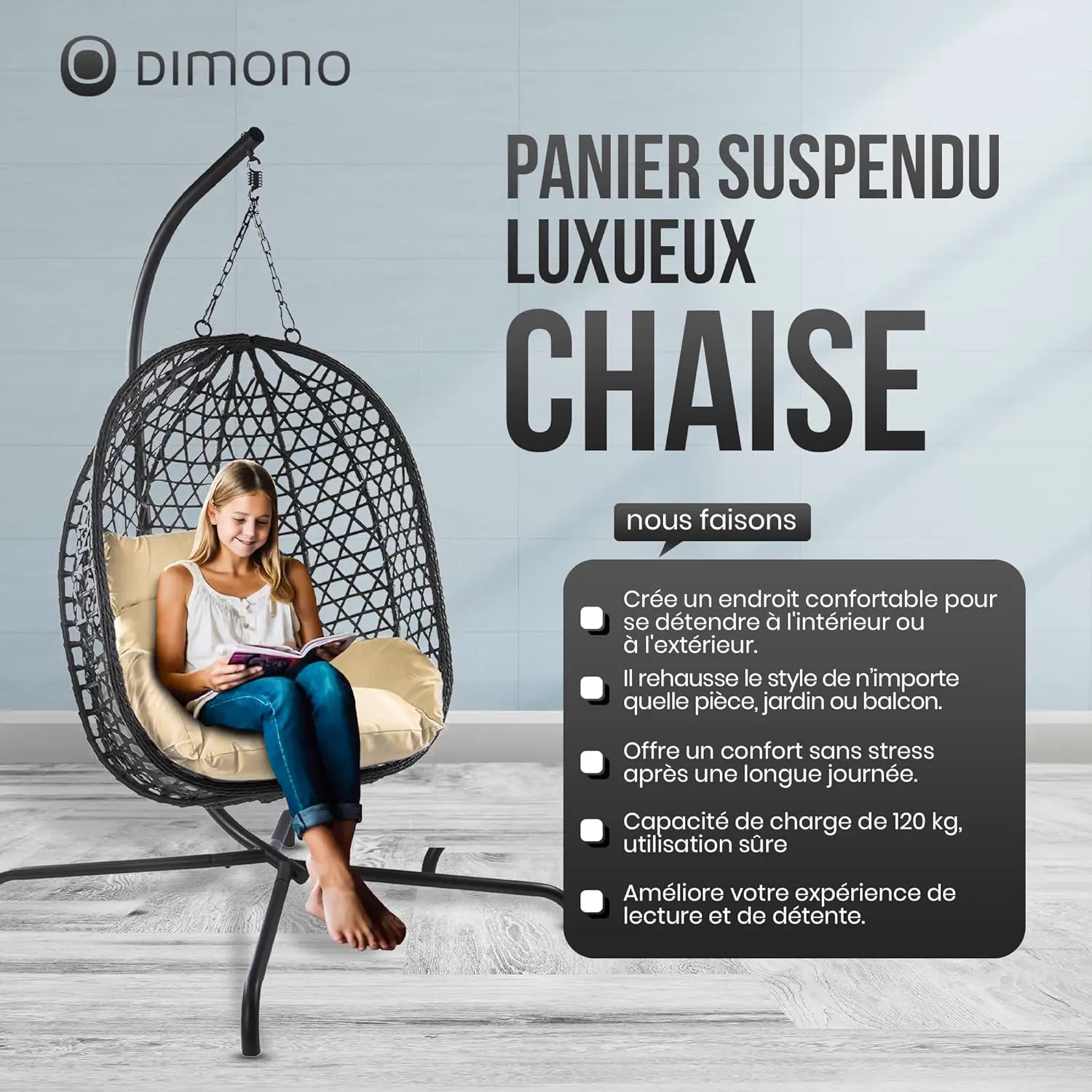 Fauteuils suspendus en acier beige vue 7