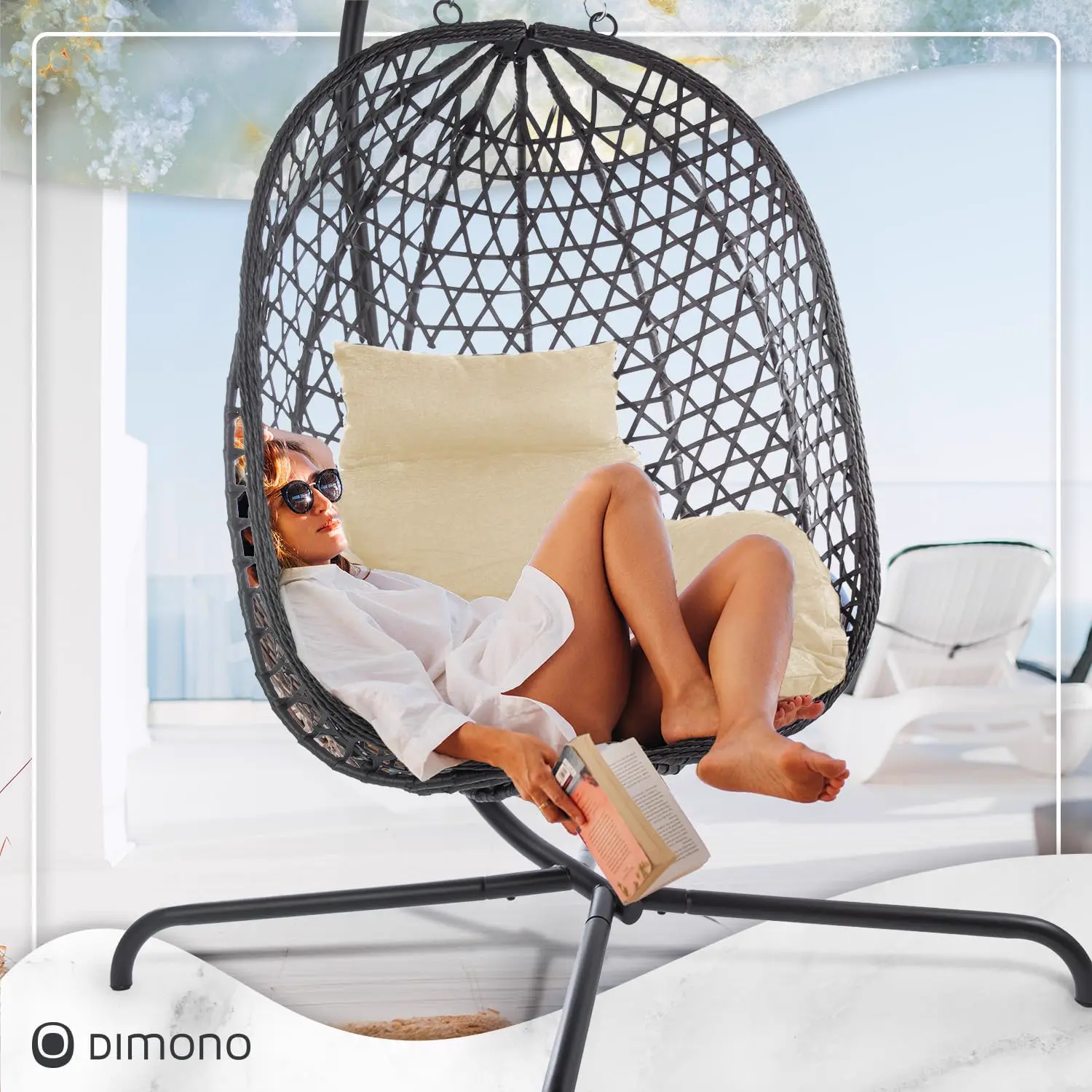 Fauteuils suspendus en acier beige vue 8