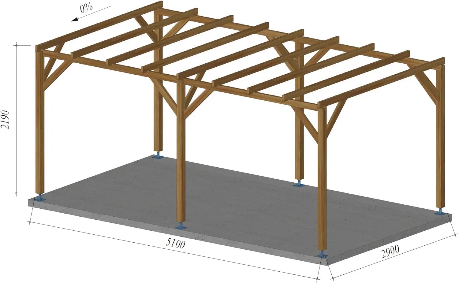 Pergola en bois marron 15 m² vue 3