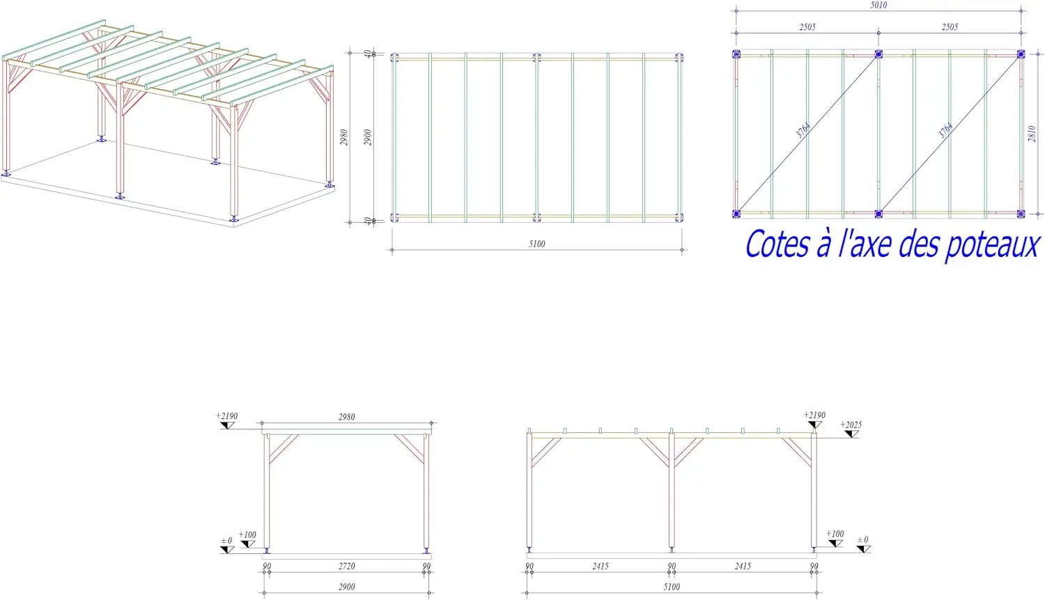 Pergola en bois marron 15 m² vue 4