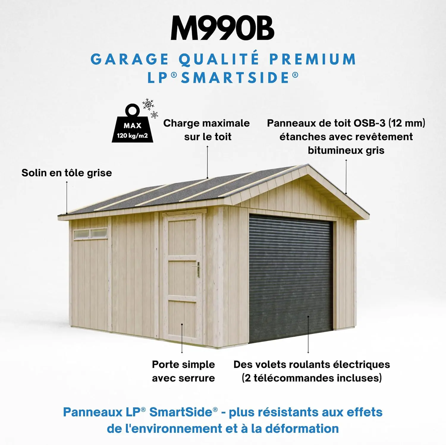 Abri de jardin en bois en bois naturel 18 m² vue 4