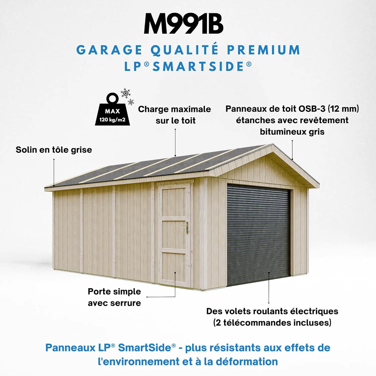 Abri de jardin en bois en bois naturel 18 m² vue 4