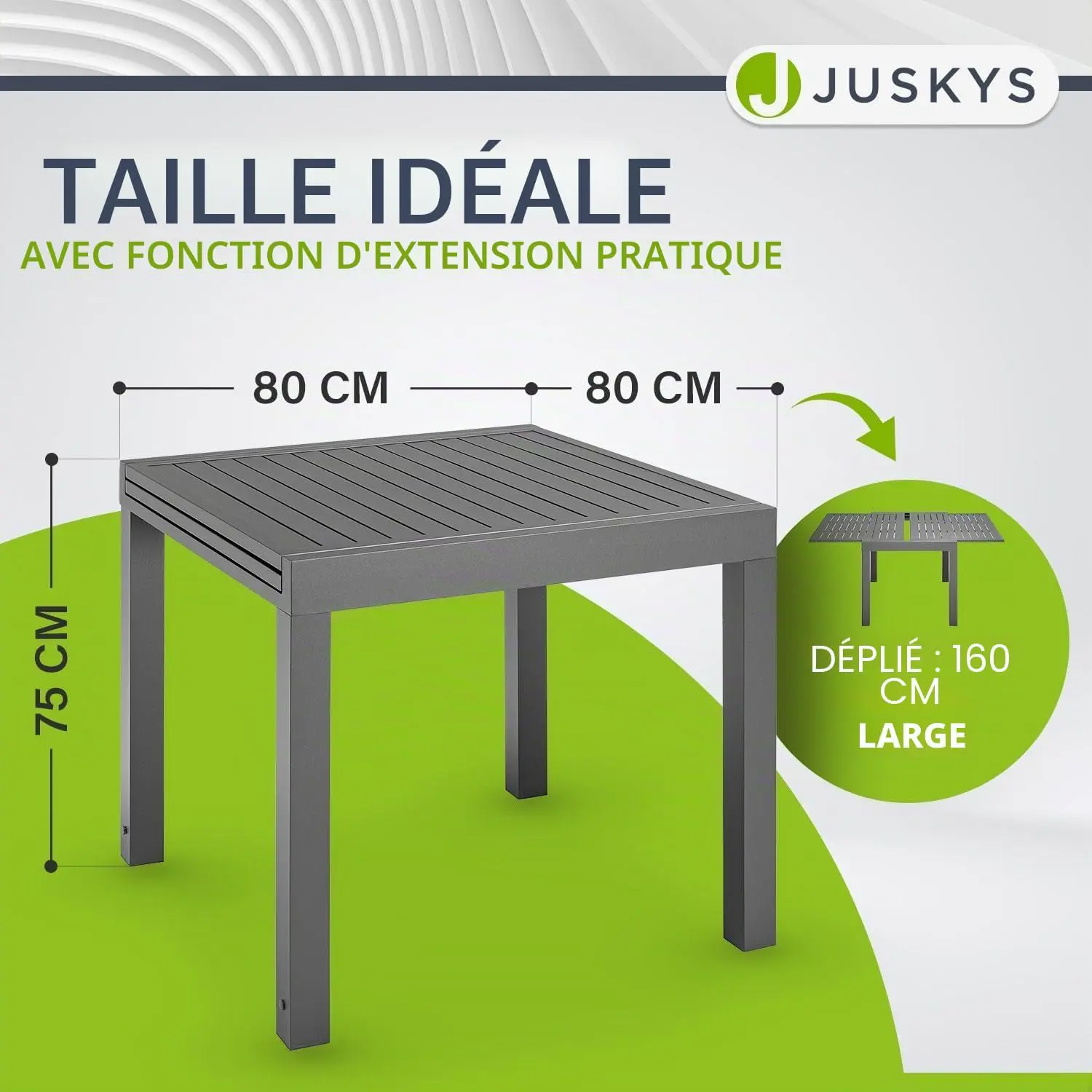 Table de jardin en métal anthracite 80 x 80 cm vue 2