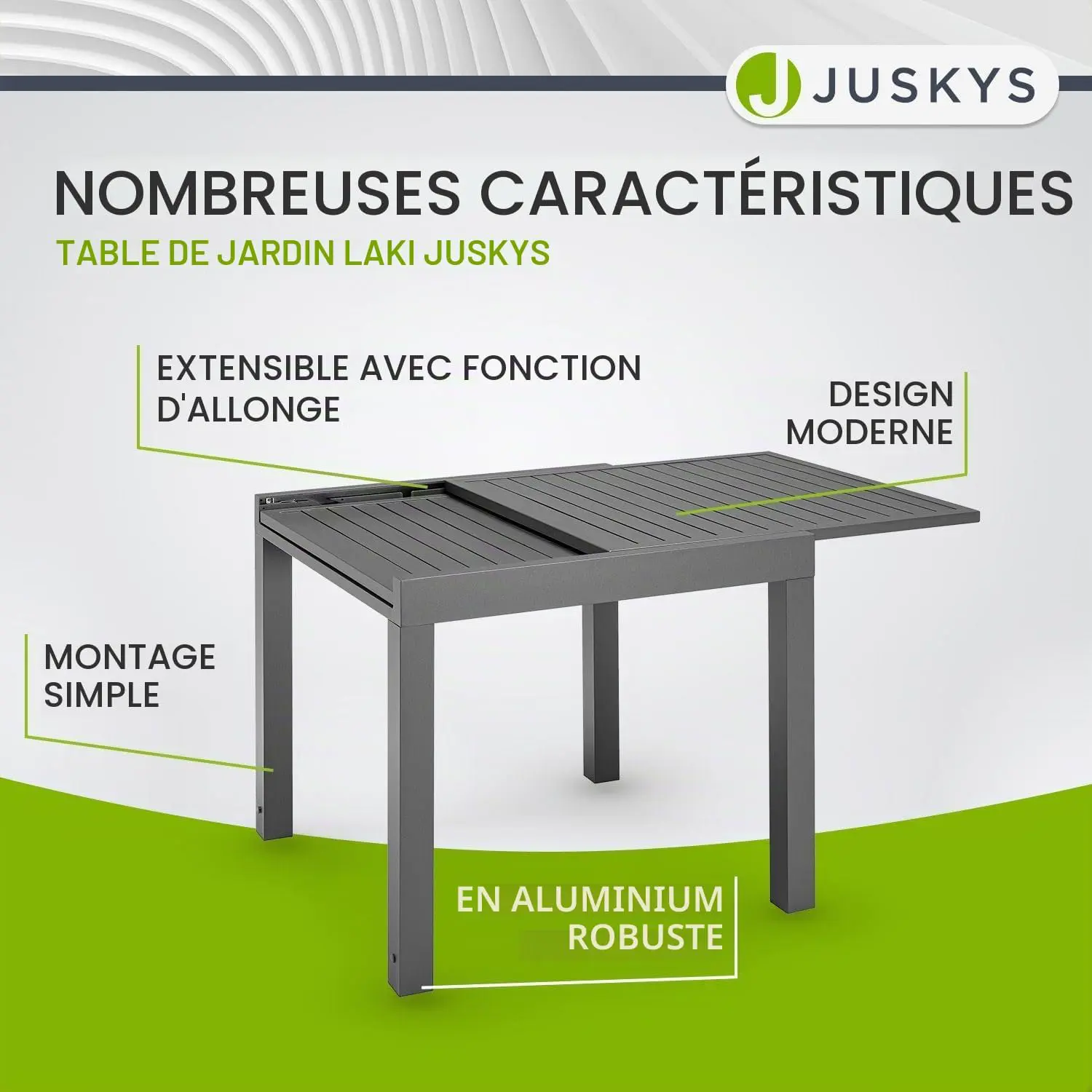Table de jardin en métal anthracite 80 x 80 cm vue 4