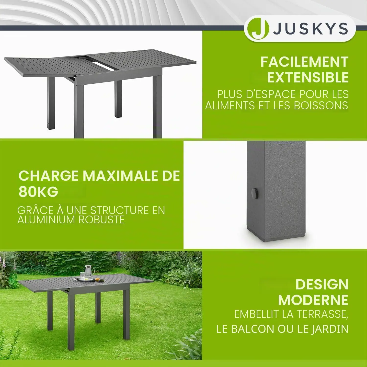 Table de jardin en métal anthracite 80 x 80 cm vue 6