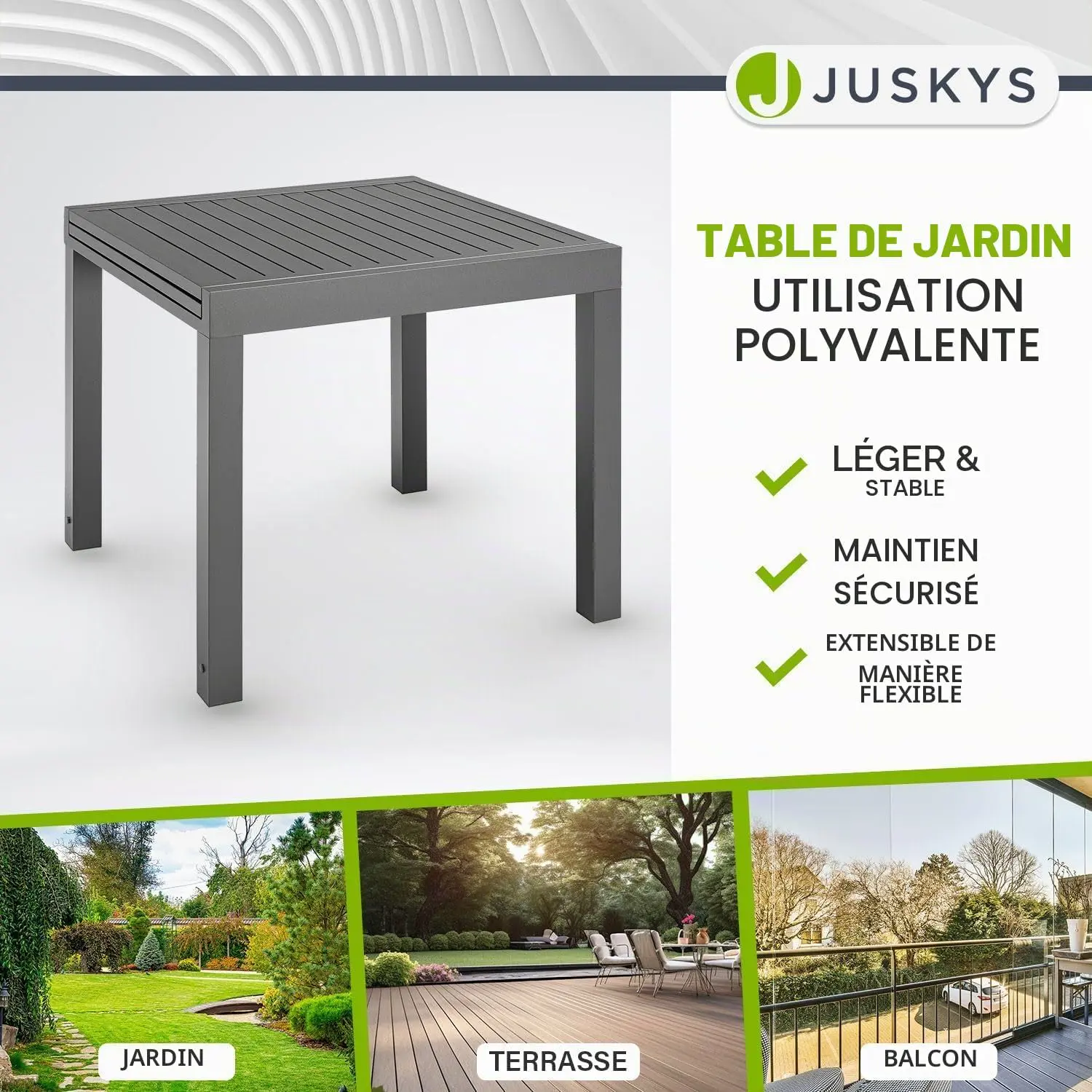 Table de jardin en métal anthracite 80 x 80 cm vue 7