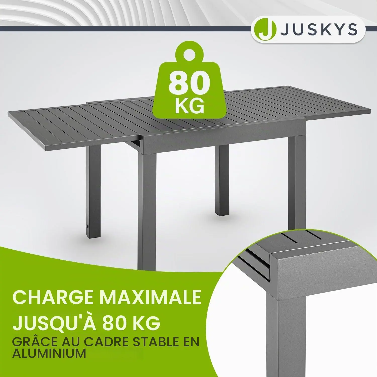 Table de jardin en métal anthracite 80 x 80 cm vue 8