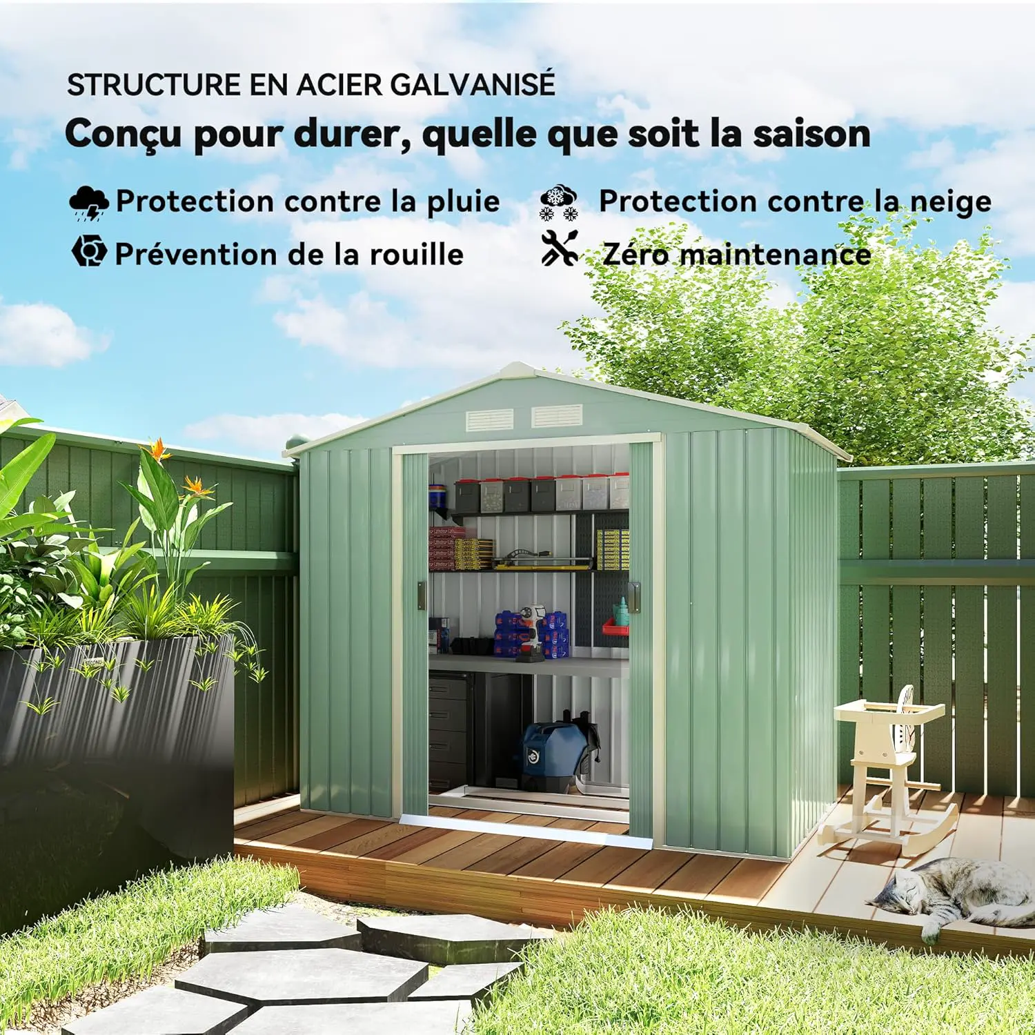 Abri de jardin en métal en acier vert 2,77 m² vue 3