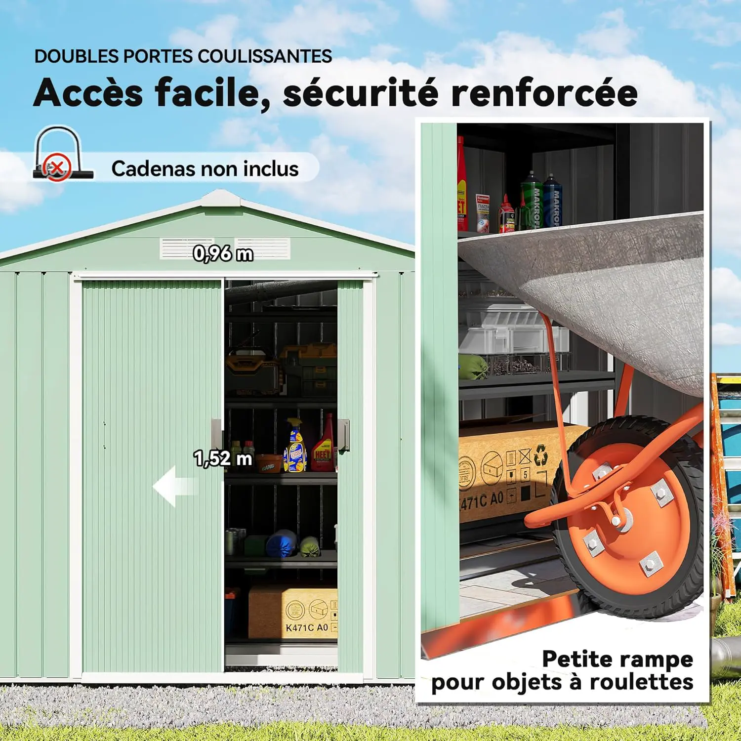 Abri de jardin en métal en acier vert 2,77 m² vue 4