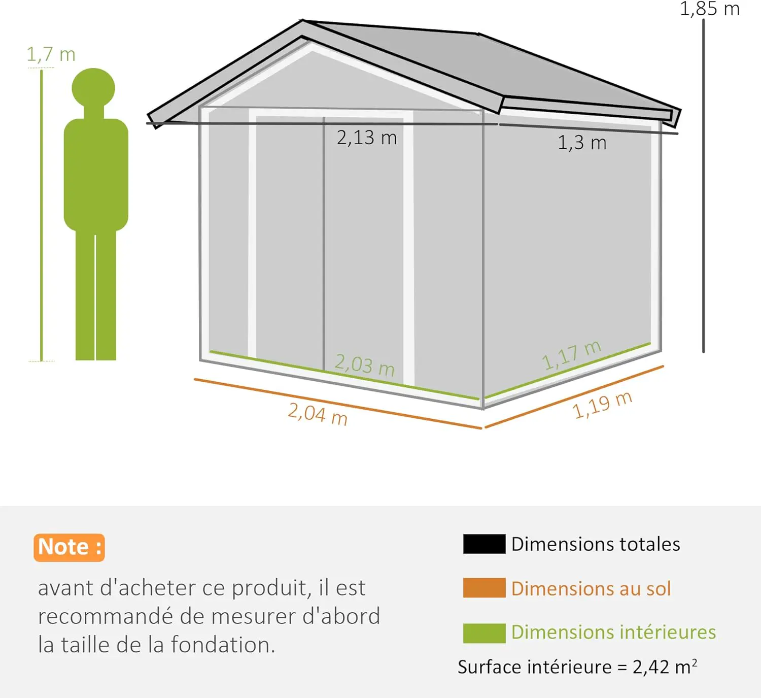 Abri de jardin en métal en acier vert 2,77 m² vue 7