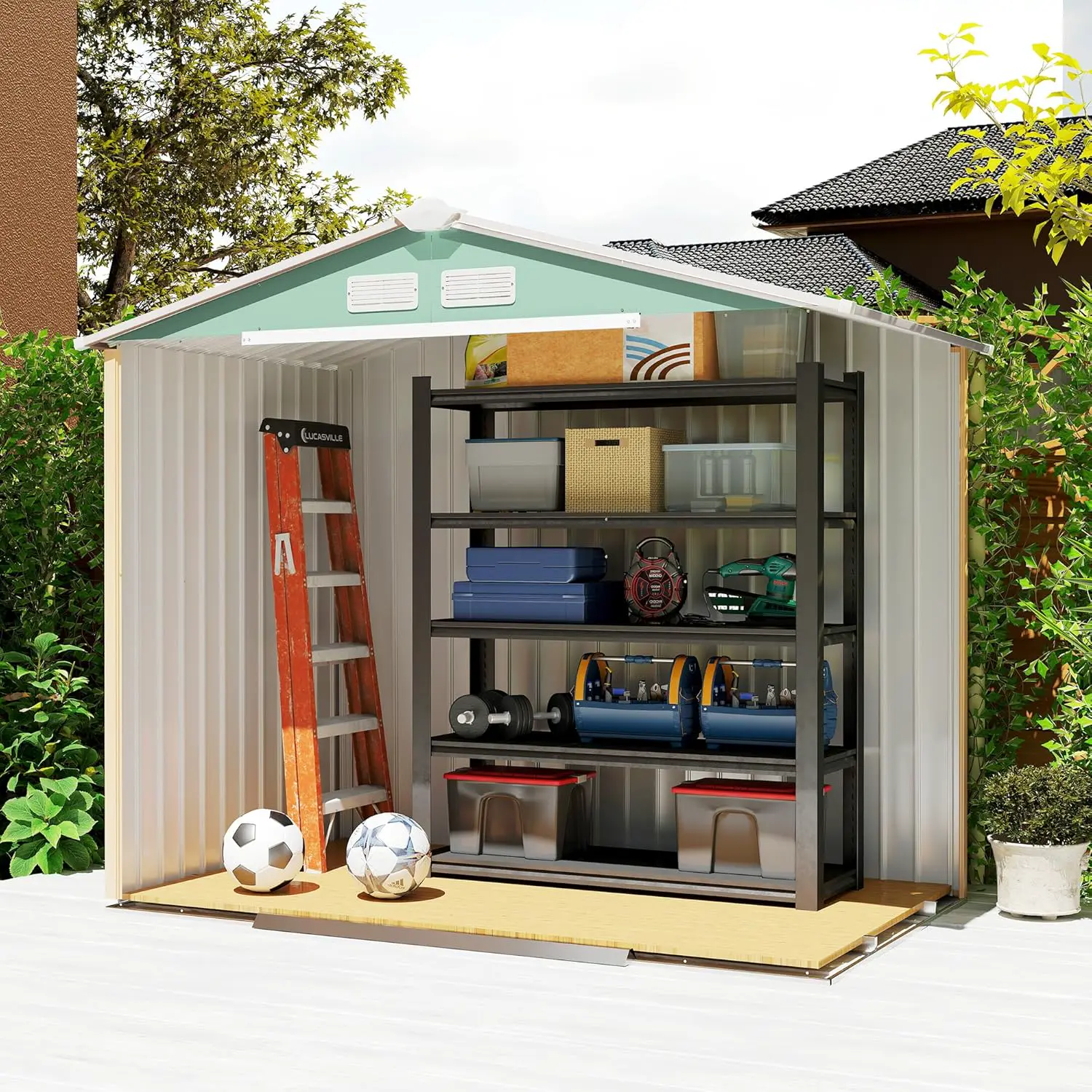Abri de jardin en métal en acier vert 2,77 m² vue 9