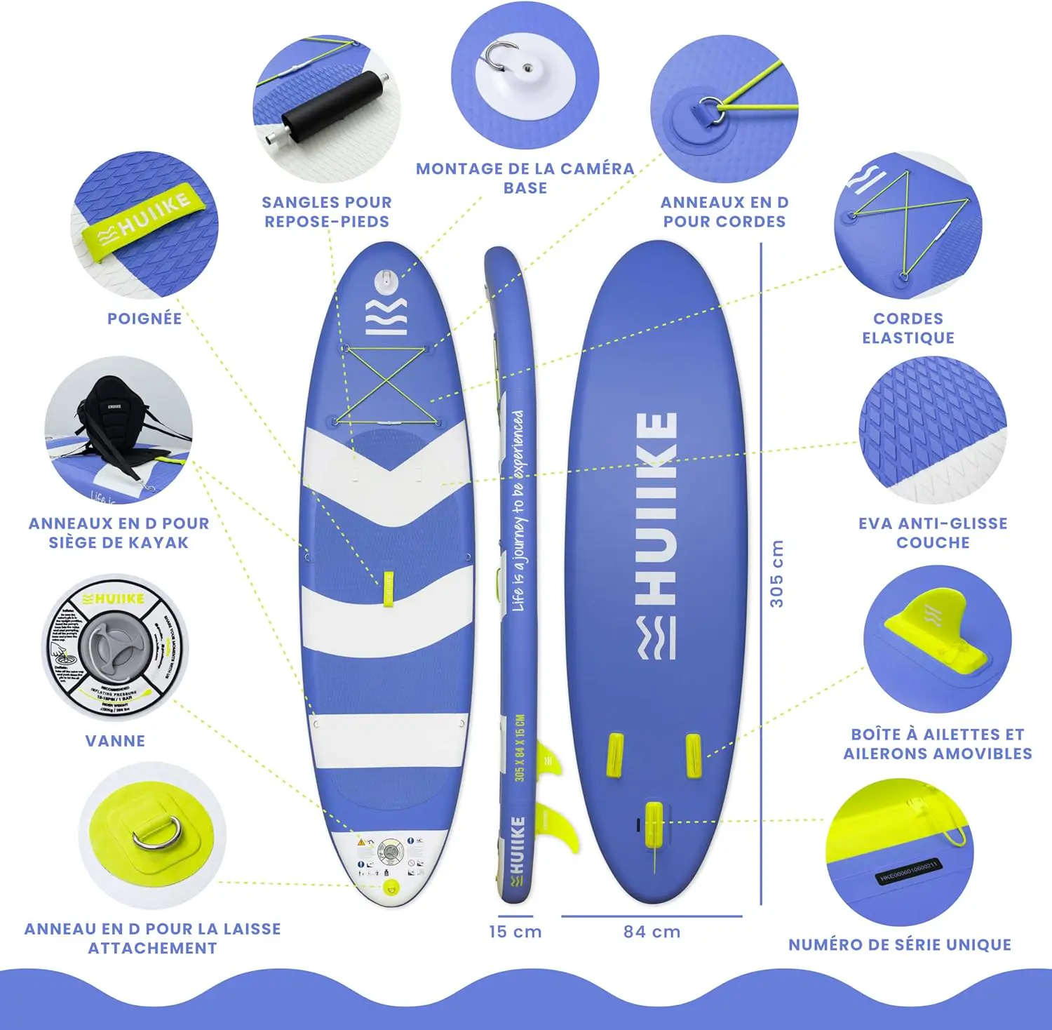 Paddle gonflable en aluminium bleu 84x15 cm vue 2